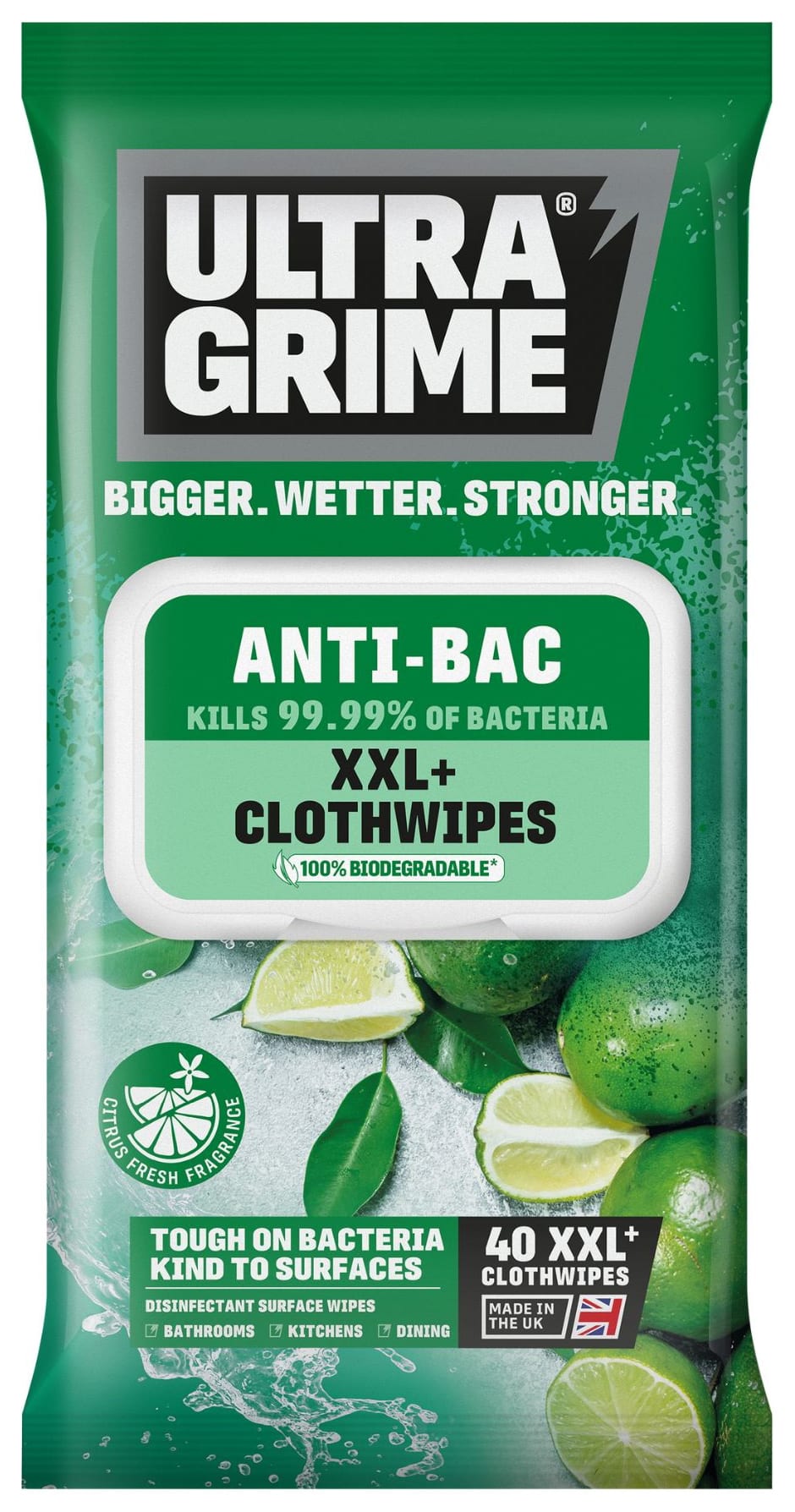 UltraGrime Anti-Bac XXL+ Clothwipes - Pack of 40