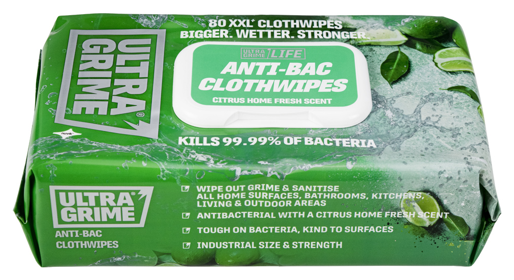 UltraGrime Life Anti-Bac XXL+ Clothwipes - Pack of 80