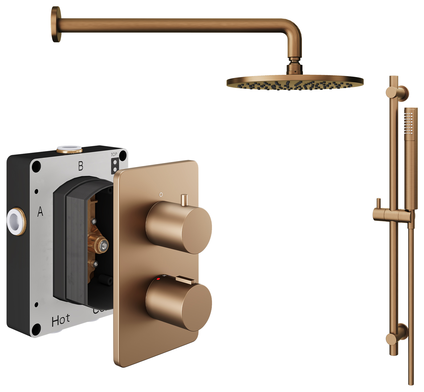 Hadleigh Recessed Dual Control Round Mixer Shower Package Includes head and handset - Brushed Bronze