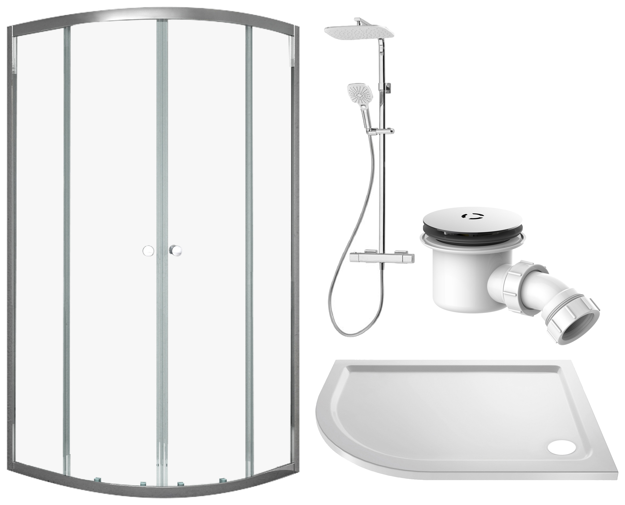 Vision 6mm Chrome Framed Left Hand Offset Quadrant Shower Enclosure with Triton Velino Mixer Shower, Shower Tray & Shower Waste - 1200 x 800mm