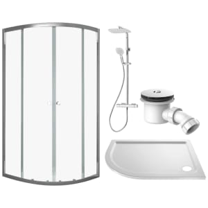 Vision 6mm Chrome Framed Left Hand Offset Quadrant Shower Enclosure with Triton Velino Mixer Shower, Shower Tray & Shower Waste