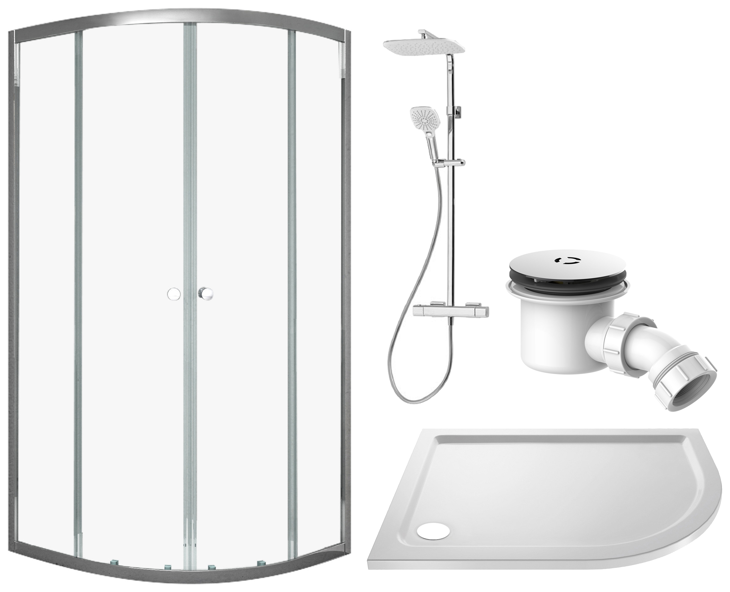 Vision 6mm Chrome Framed Right Hand Offset Quadrant Shower Enclosure with Triton Velino Mixer Shower, Shower Tray & Shower Waste