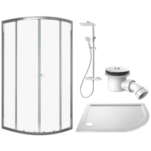 Vision 6mm Chrome Framed Right Hand Offset Quadrant Shower Enclosure with Triton Velino Mixer Shower, Shower Tray & Shower Waste