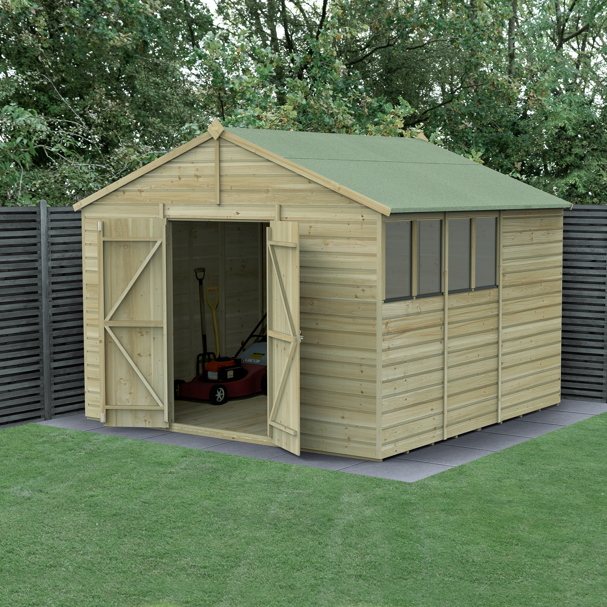 Forest Garden Beckwood 10 x 10ft Apex Shiplap Pressure Treated Double Door Shed with Base