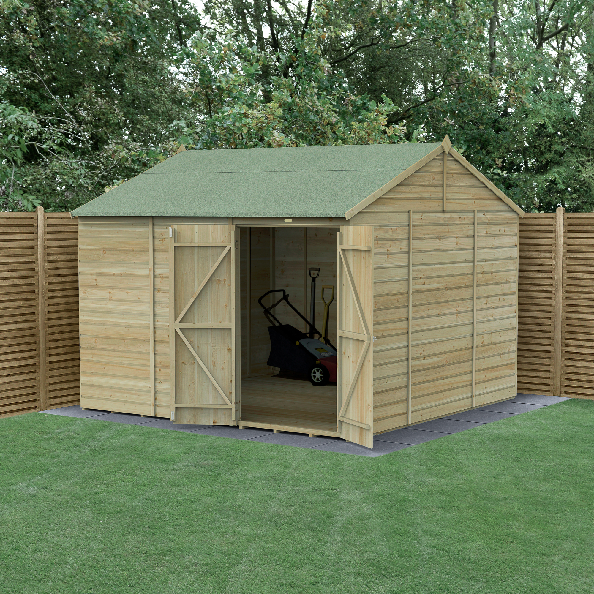 Forest Garden Beckwood 10 x 10ft Reverse Apex Shiplap Pressure Treated Double Door Windowless Shed