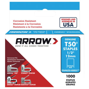 Arrow T50 Stainless Steel Monel Staples 508SS 12mm (1/2in) - Pack of 1000