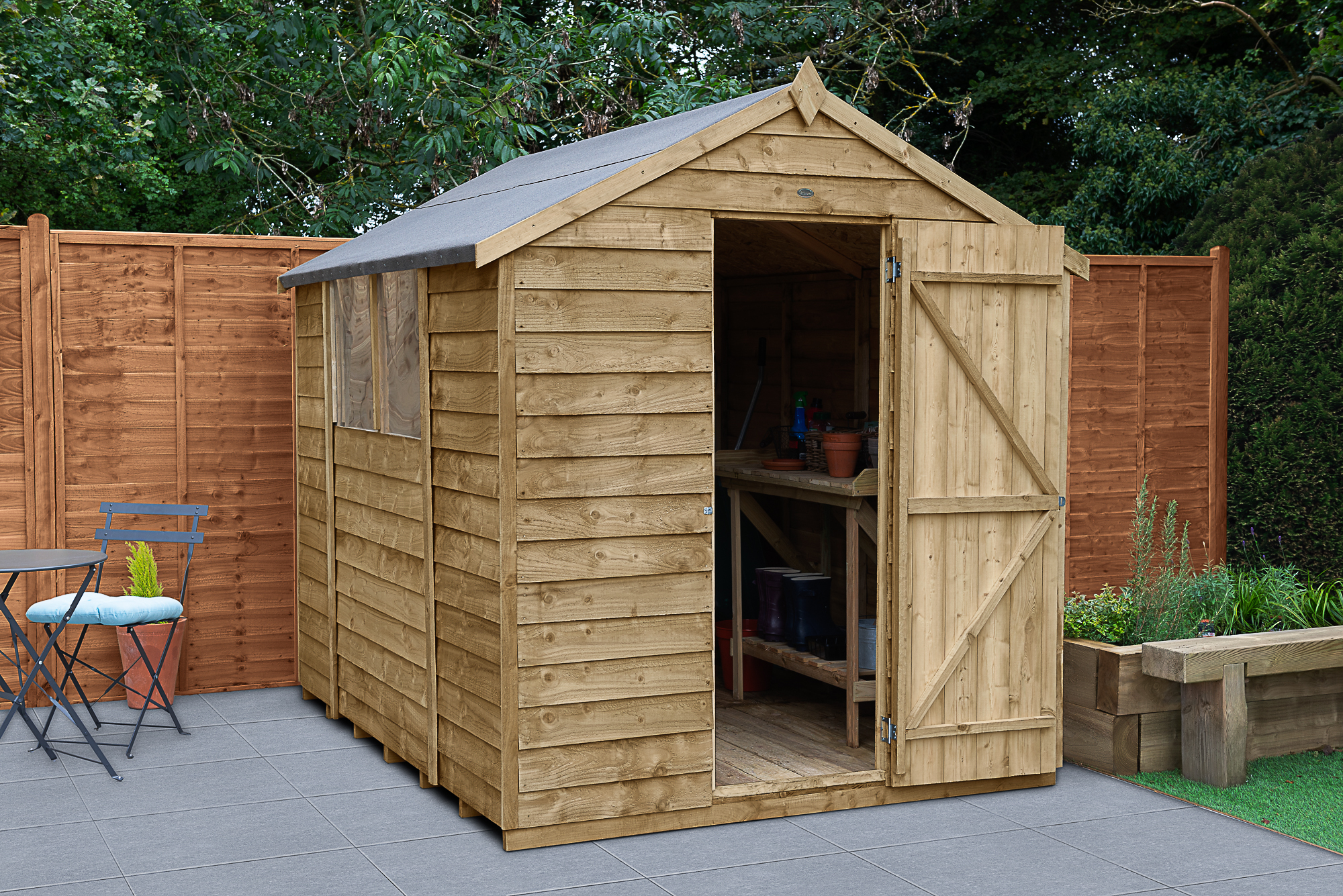 Forest Garden 4LIFE Apex Overlap Pressure Treated Shed with Assembly - 6 x 8ft