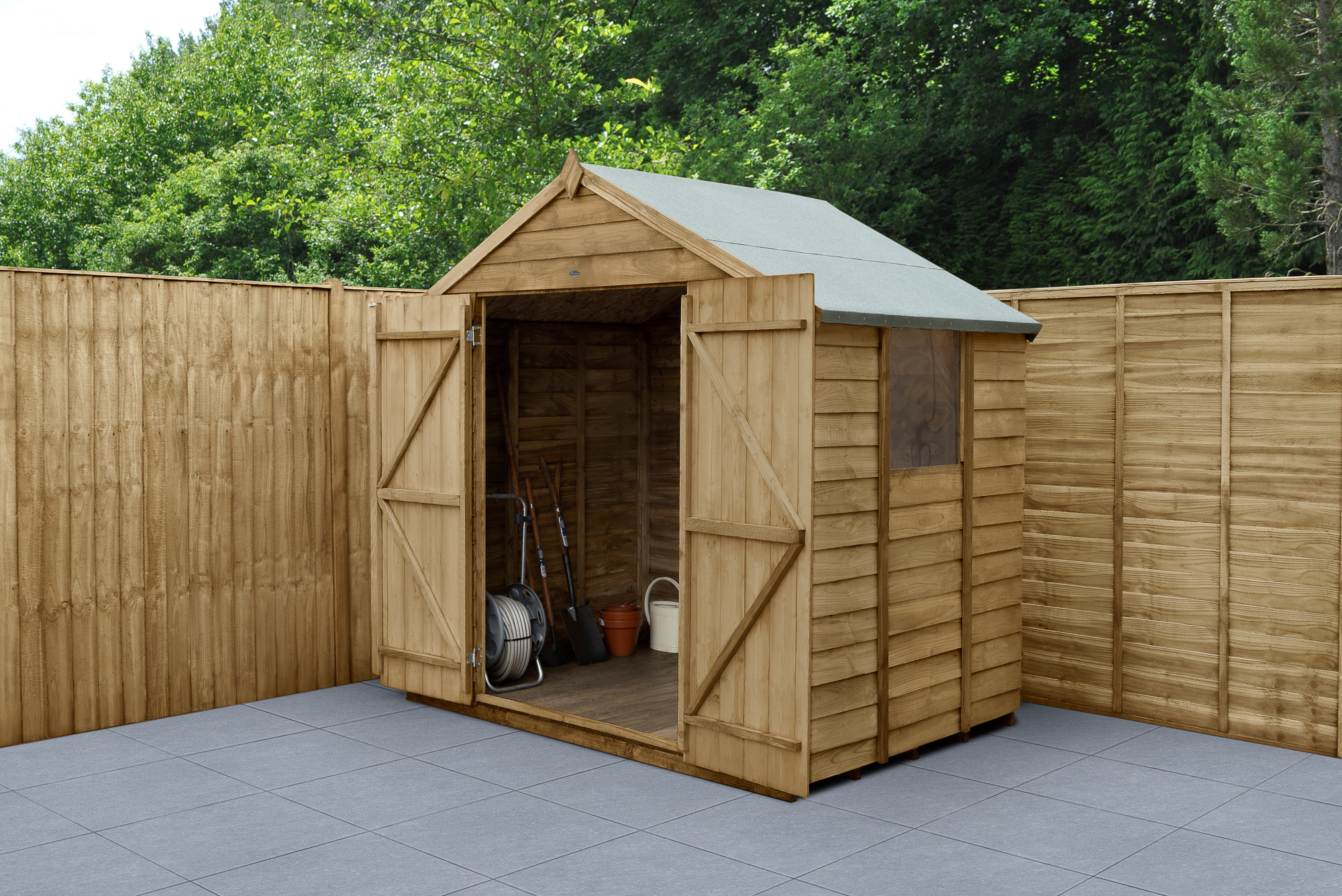 Forest Garden 4LIFE Apex Overlap Pressure Treated Double Door Shed with Assembly - 7 x 5ft