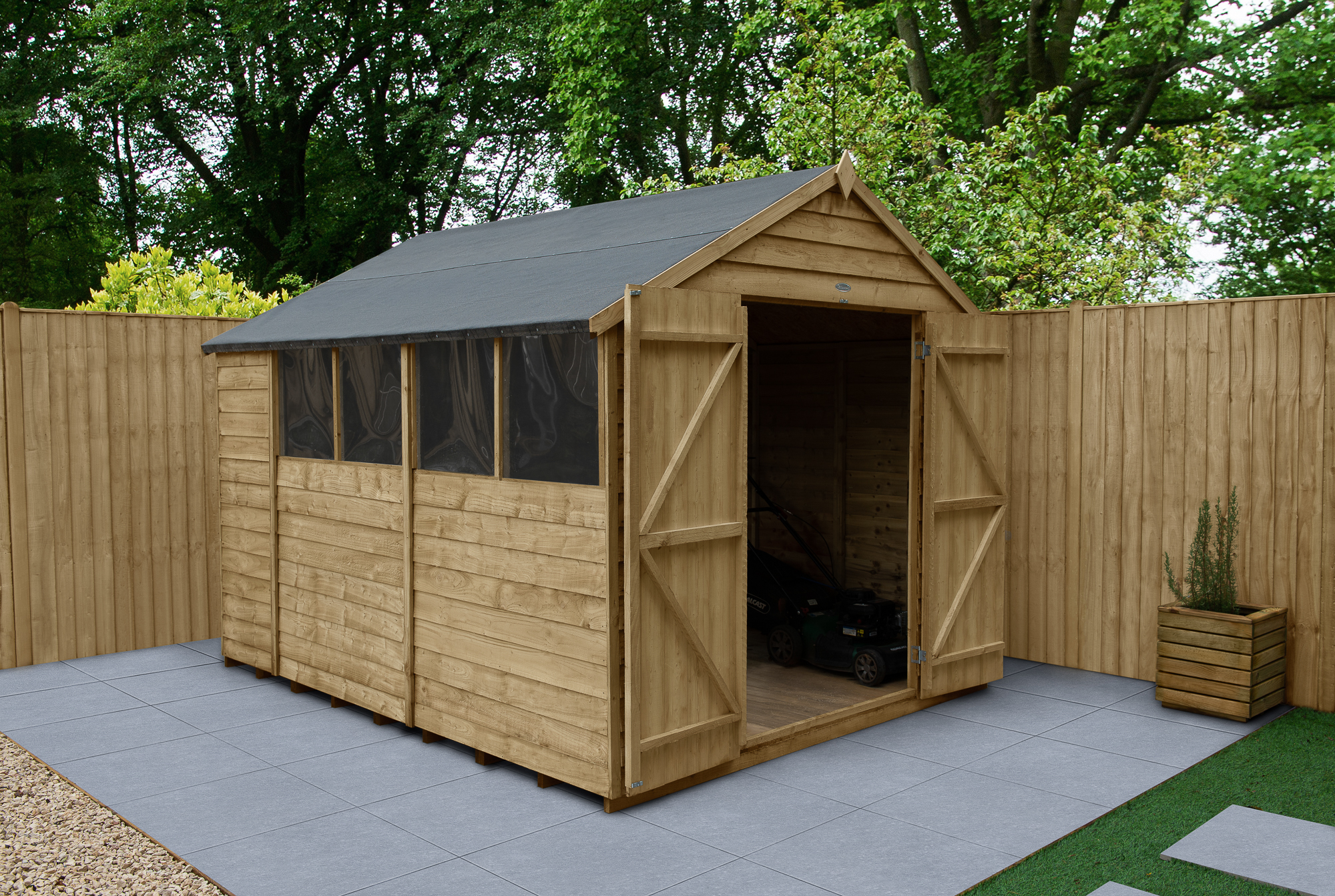 Forest Garden 4LIFE Apex Overlap Pressure Treated Double Door Shed - 8 x 10ft