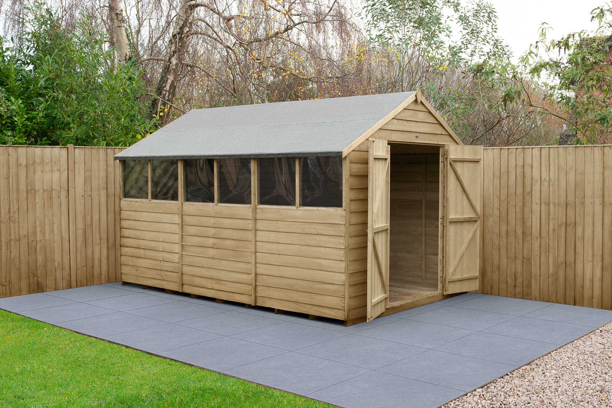 Forest Garden 8 x 12ft 4Life Apex Overlap Pressure Treated Double Door Shed