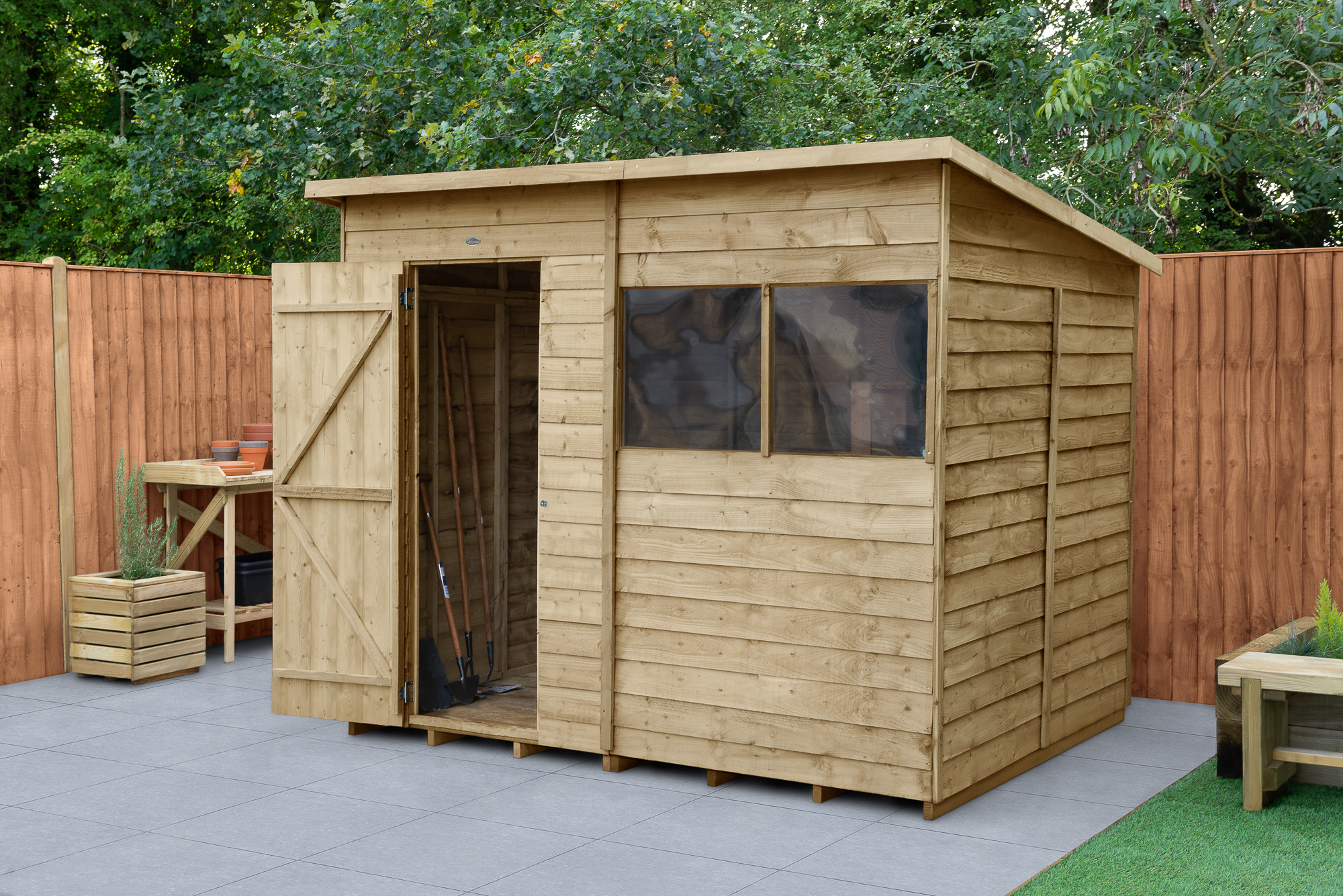 Forest Garden 4LIFE Pent Overlap Pressure Treated Shed with Assembly - 8 x 6ft