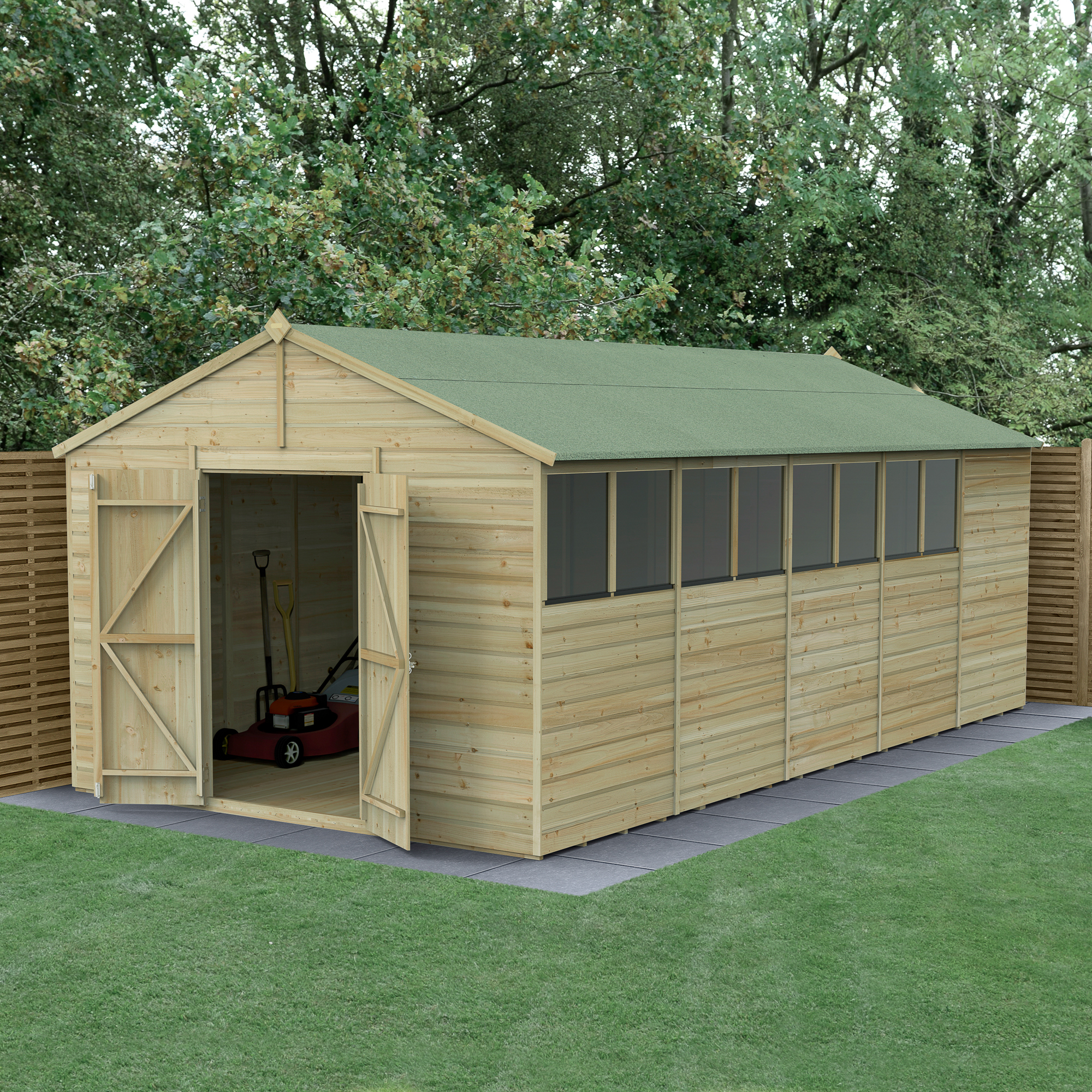 Forest Garden Beckwood 10 x 20ft Apex Shiplap Pressure Treated Double Door Shed with Base