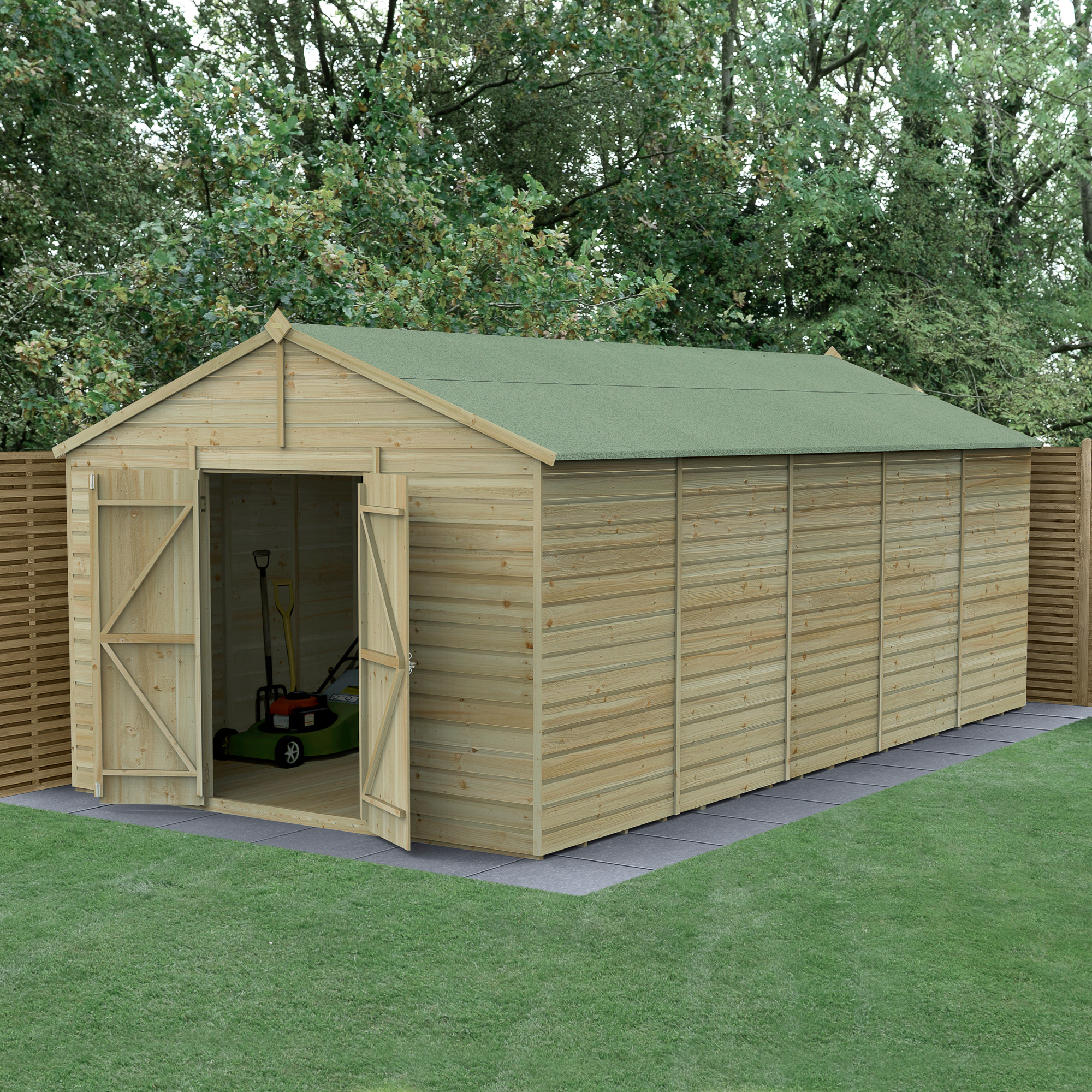 Forest Garden Beckwood 10 x 20ft Apex Shiplap Pressure Treated Double Door Windowless Shed with Base