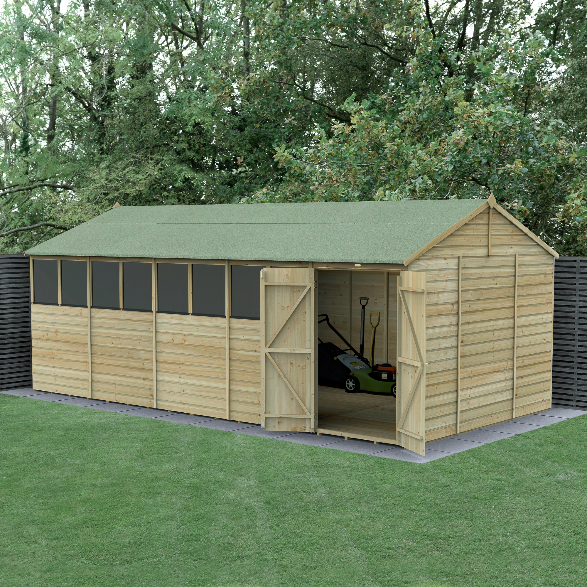 Forest Garden Beckwood 20 x 10ft Reverse Apex Shiplap Pressure Treated Double Door Shed