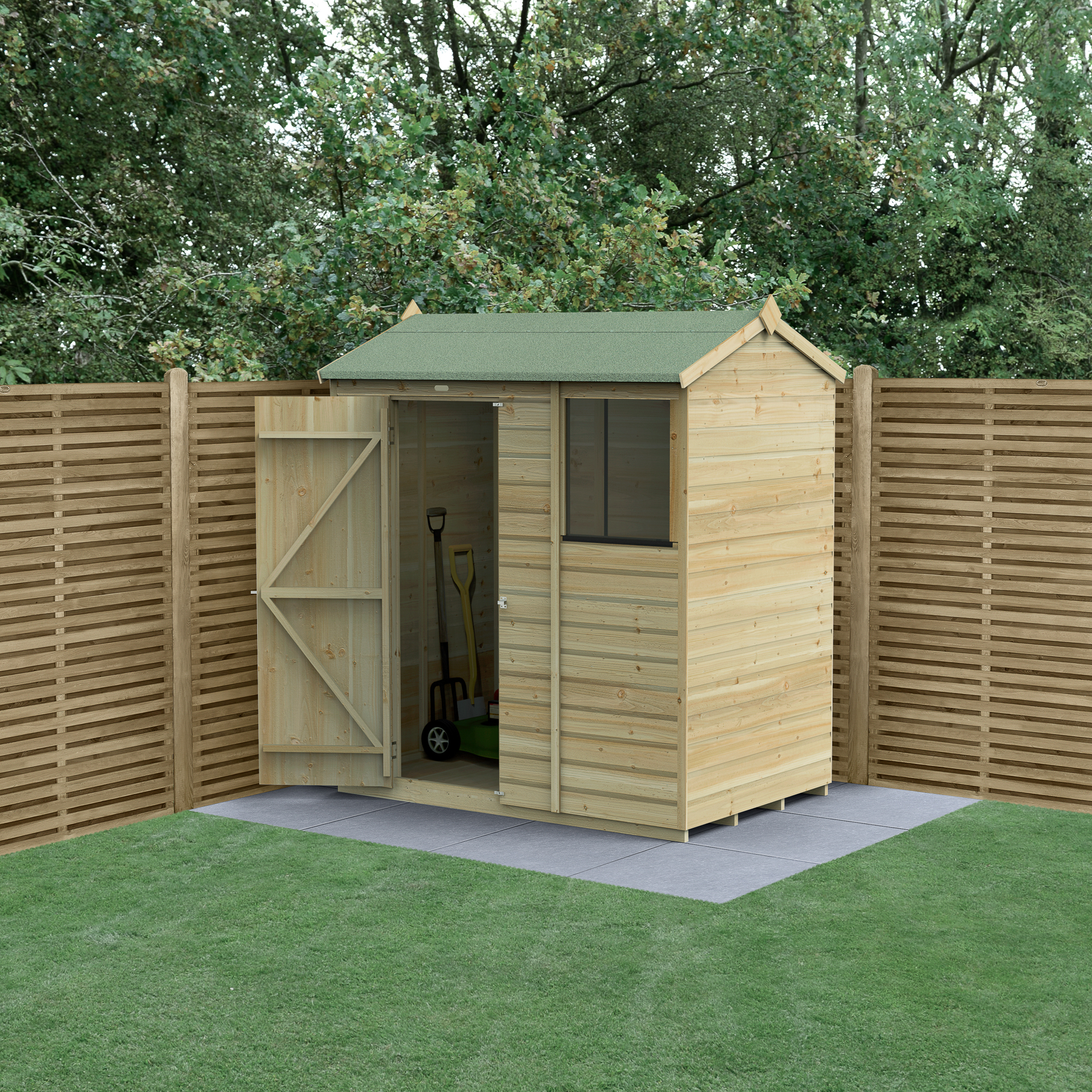Forest Garden Beckwood 6 x 4ft Reverse Apex Shiplap Pressure Treated Shed with Base