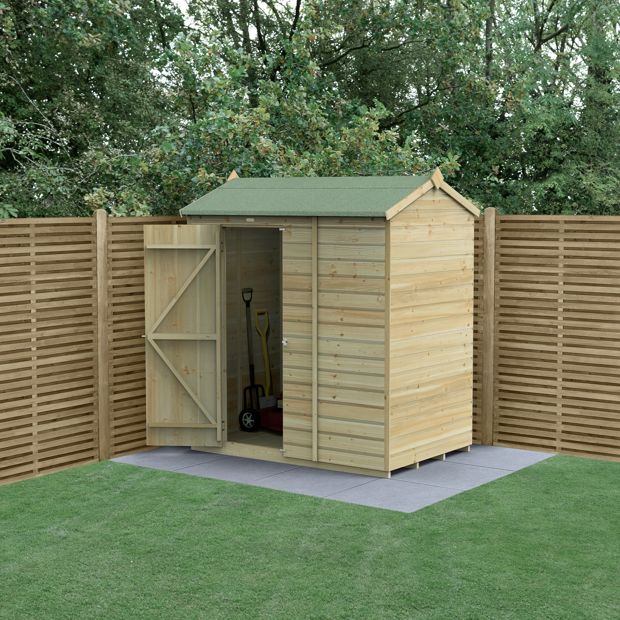 Forest Garden Beckwood 6 x 4ft Reverse Apex Shiplap Pressure Treated Windowless Shed with Base