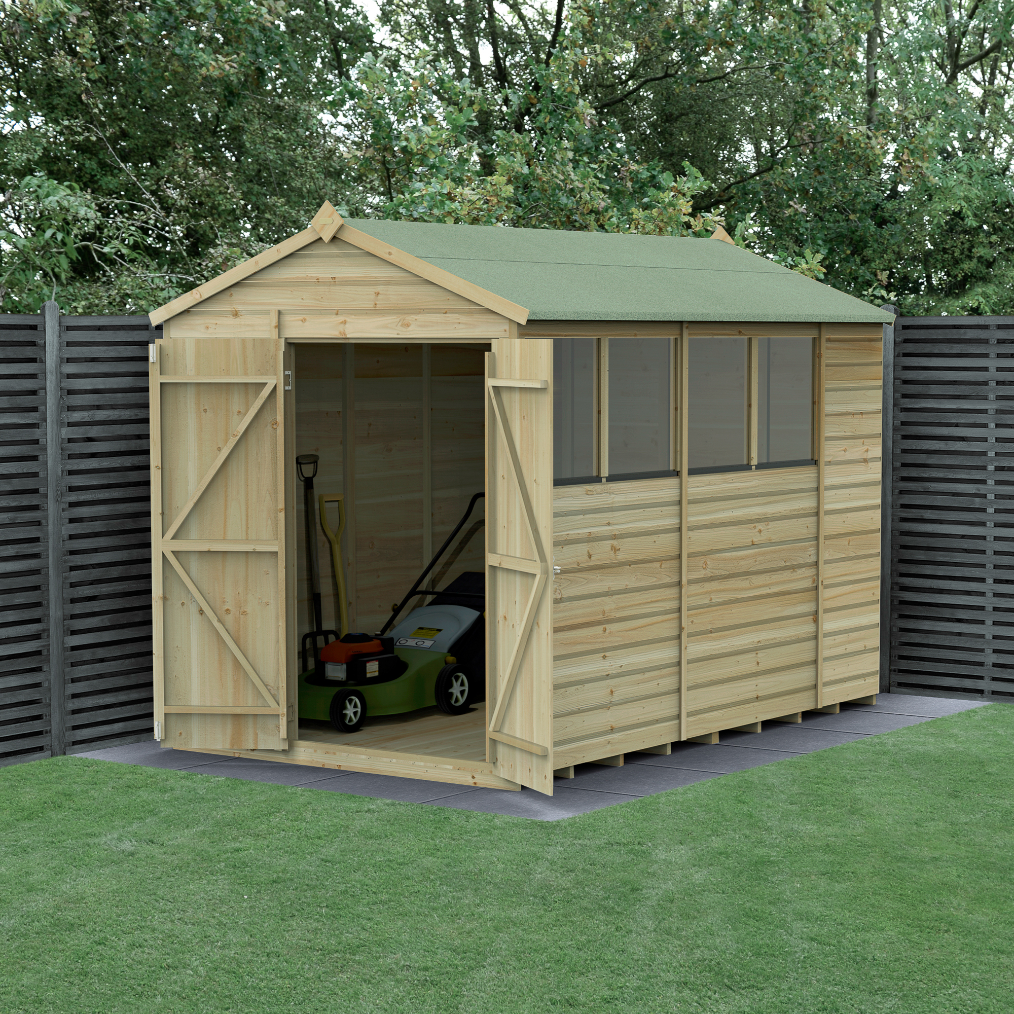 Forest Garden Beckwood 6 x 10ft Apex Shiplap Pressure Treated Double Door Shed with Base