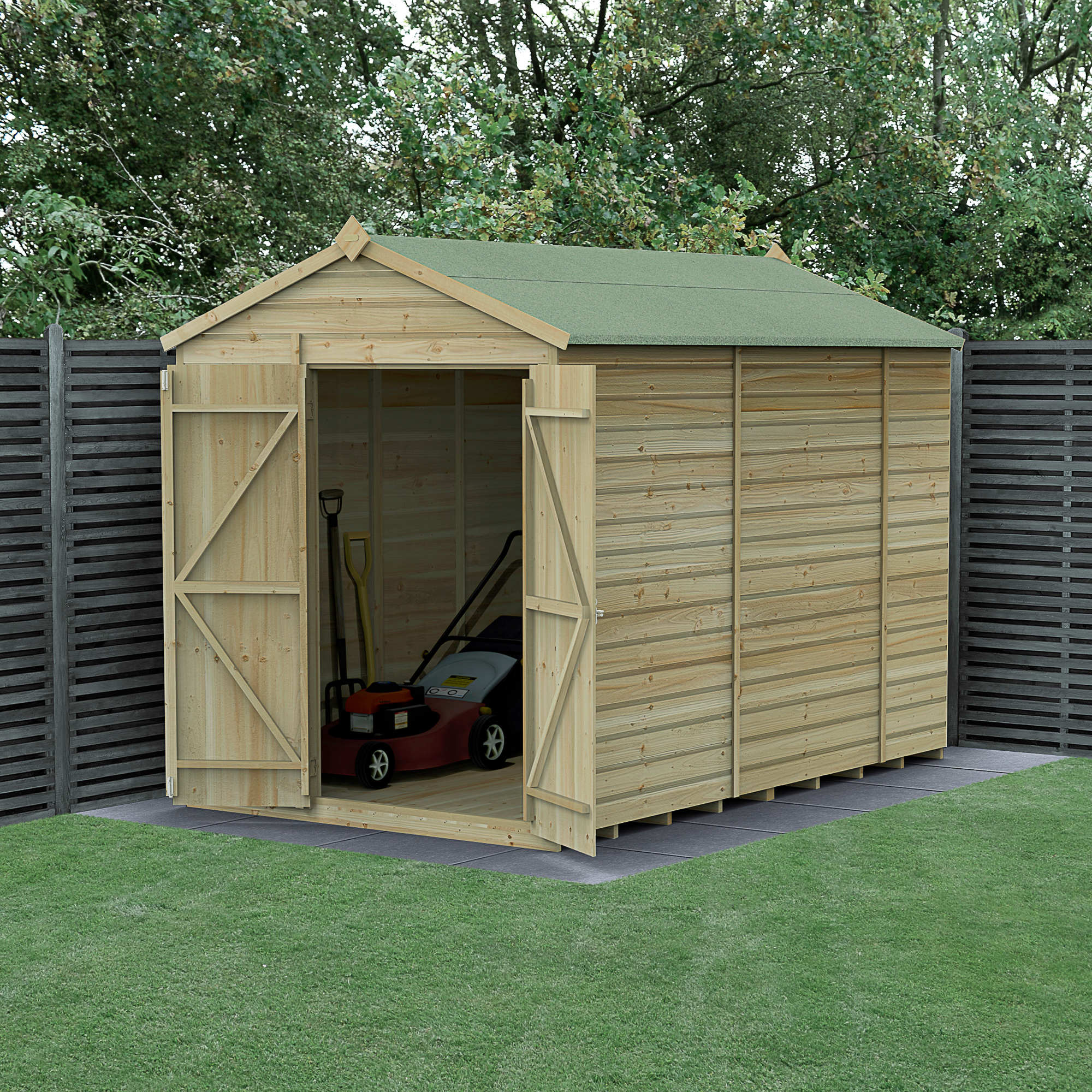 Forest Garden Beckwood 6 x 10ft Apex Shiplap Pressure Treated Double Door Windowless Shed with Base