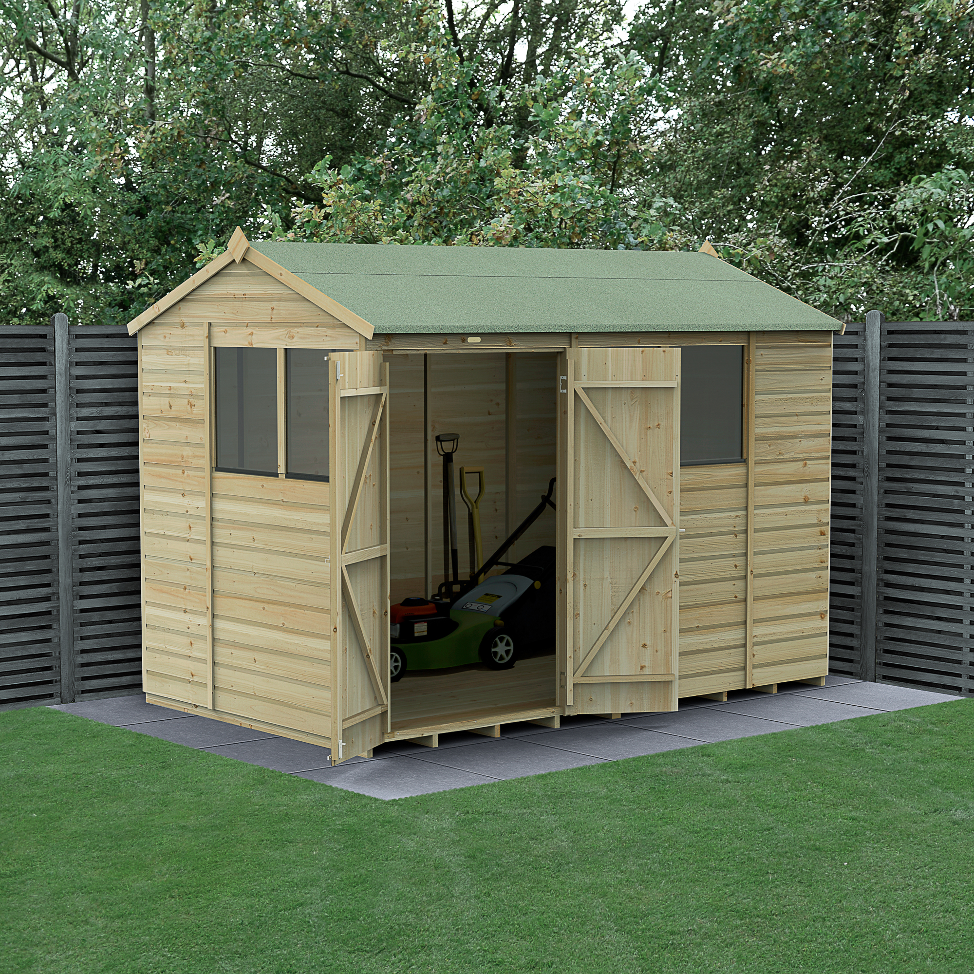 Forest Garden Beckwood 10 x 6ft Reverse Apex Shiplap Pressure Treated Double Door Shed with Base