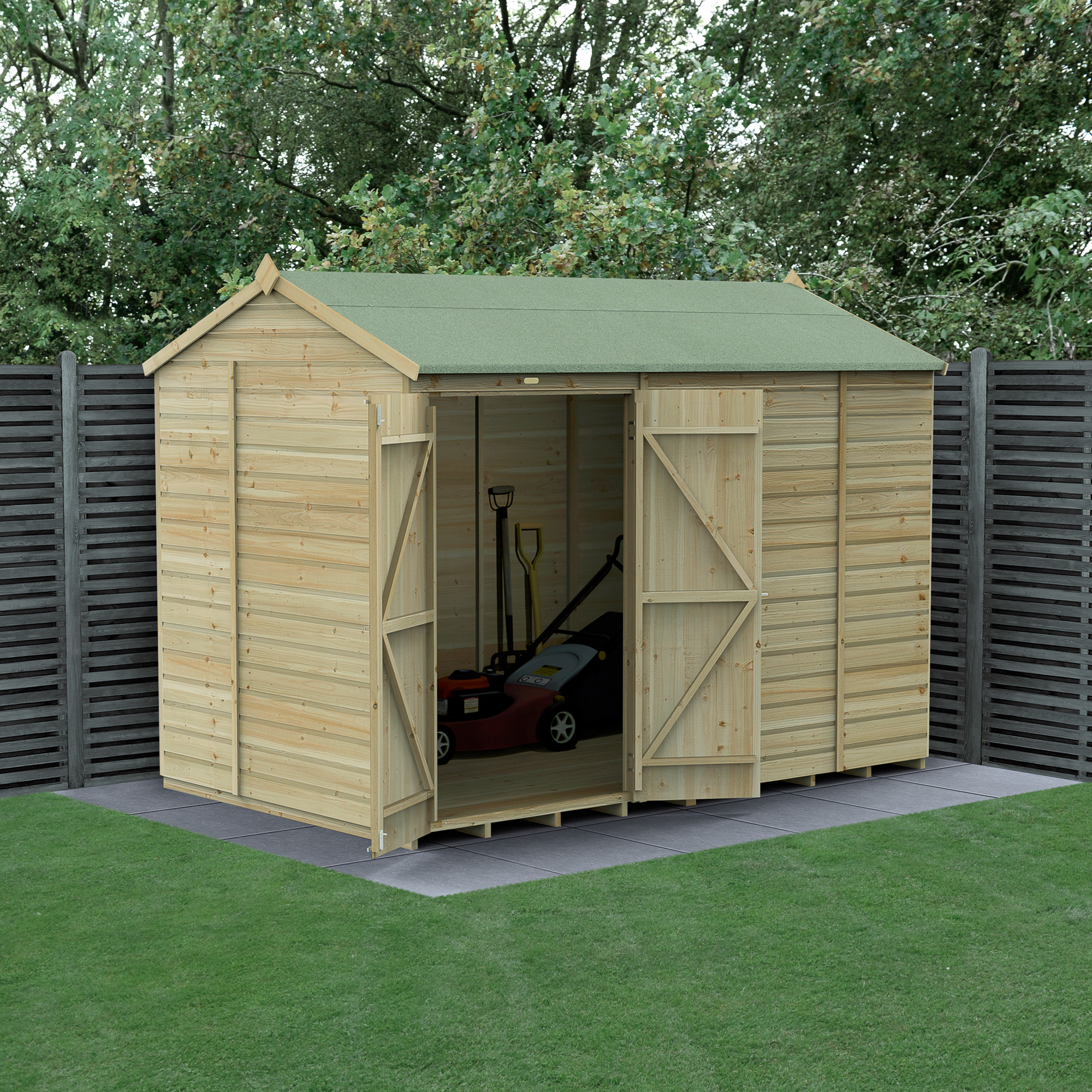Forest Garden Beckwood 10 x 6ft Reverse Apex Shiplap Pressure Treated Double Door Windowless Shed