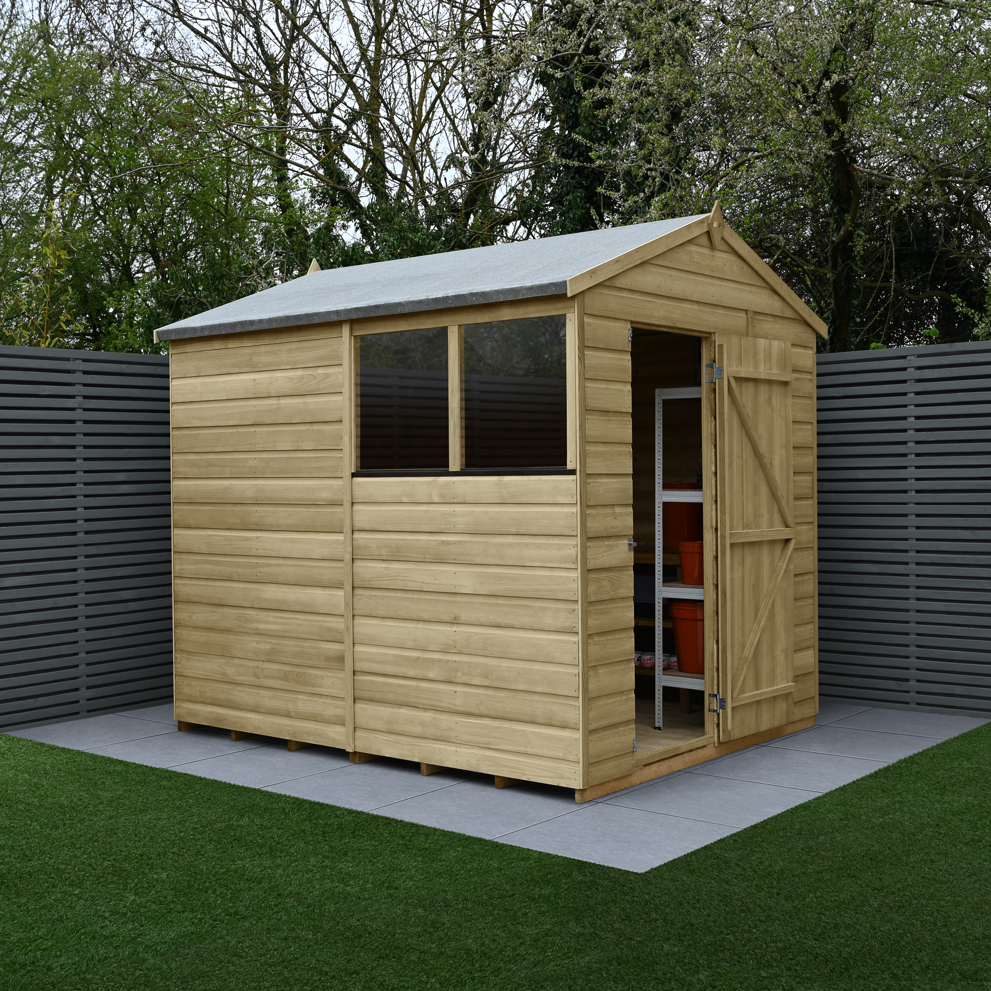 Forest Garden Beckwood 6 x 8ft Apex Shiplap Pressure Treated Shed with Base