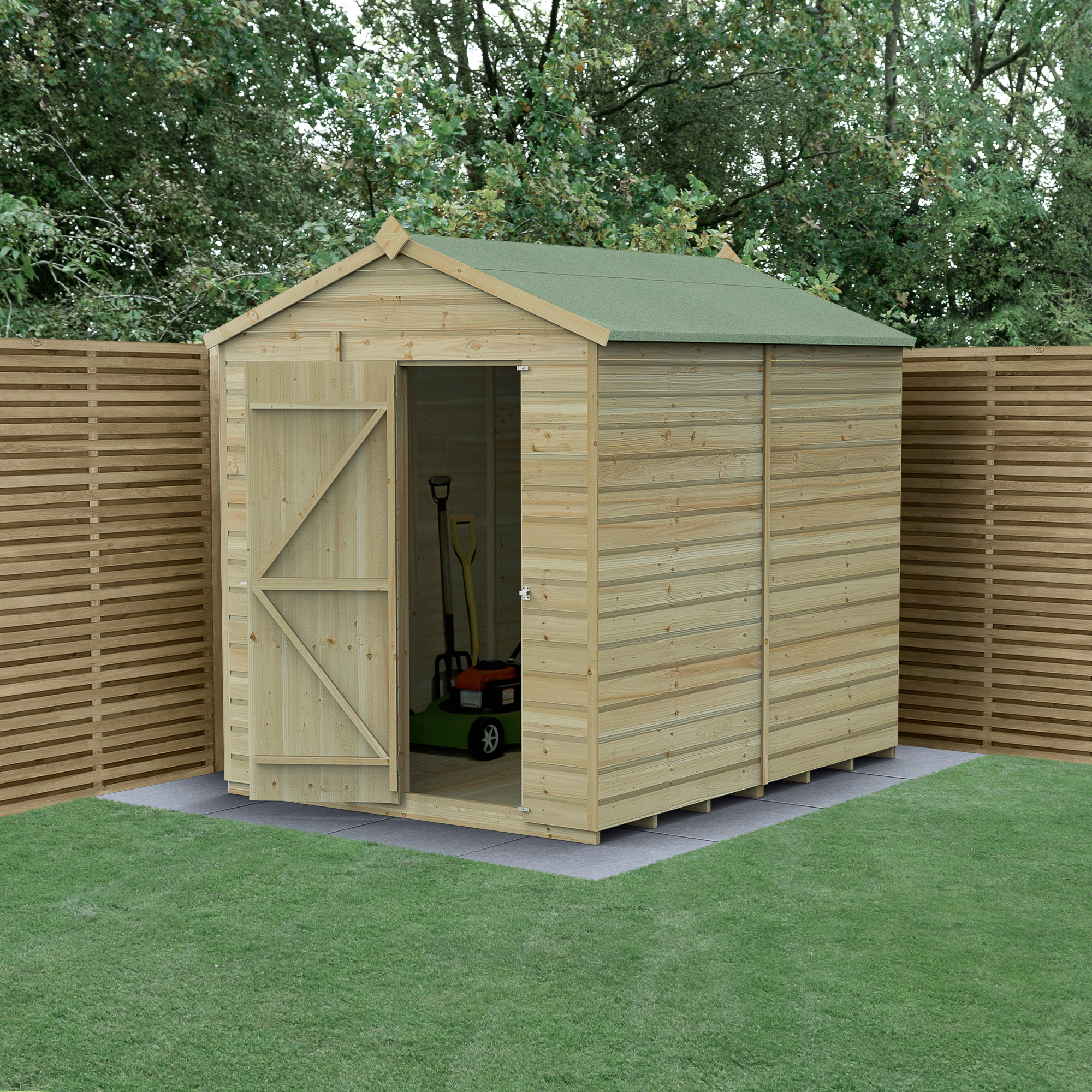 Forest Garden Beckwood 6 x 8ft Apex Shiplap Pressure Treated Windowless Shed with Base