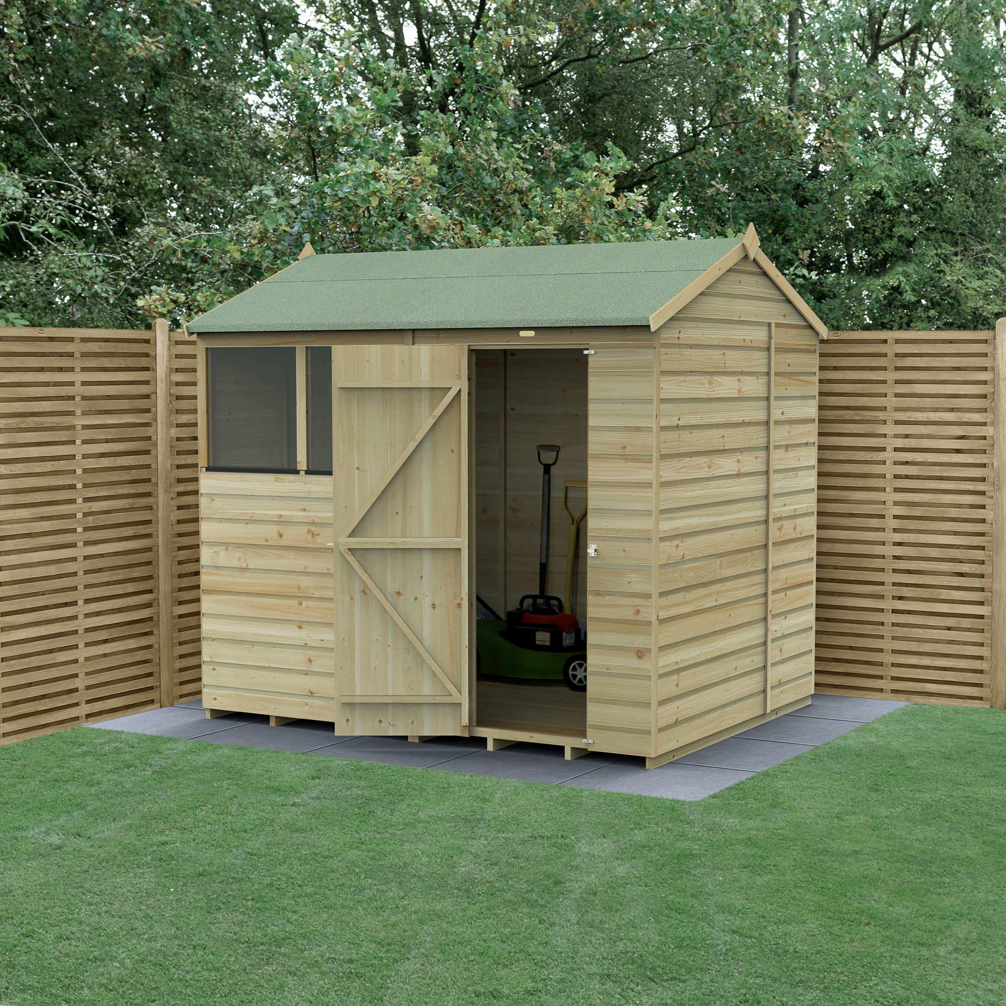 Forest Garden Beckwood 8 x 6ft Reverse Apex Shiplap Pressure Treated Shed with Base