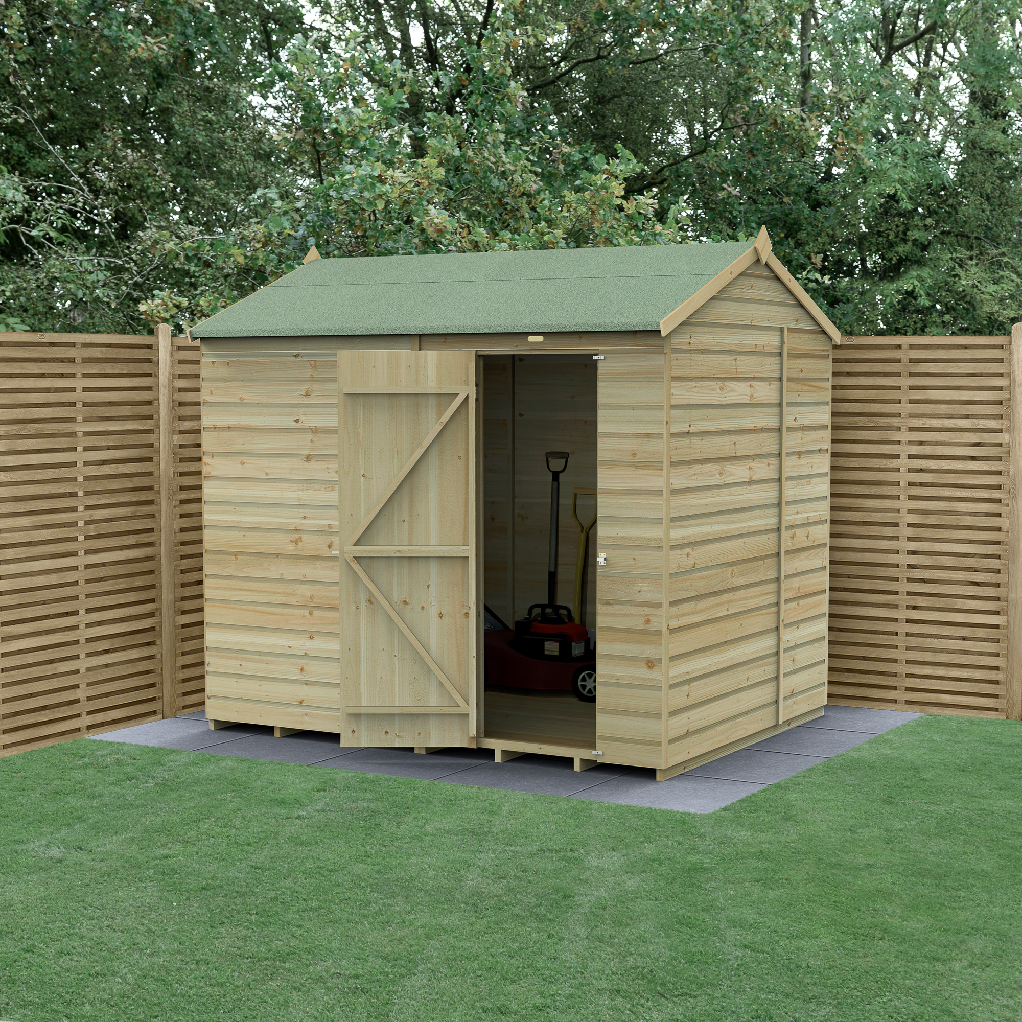 Forest Garden Beckwood 8 x 6ft Reverse Apex Shiplap Pressure Treated Windowless Shed with Base