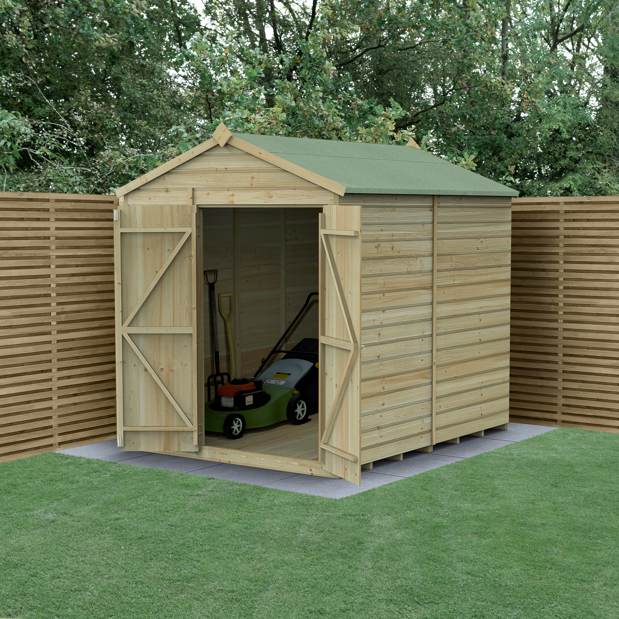 Forest Garden Beckwood 6 x 8ft Apex Shiplap Pressure Treated Double Door Windowless Shed with Base