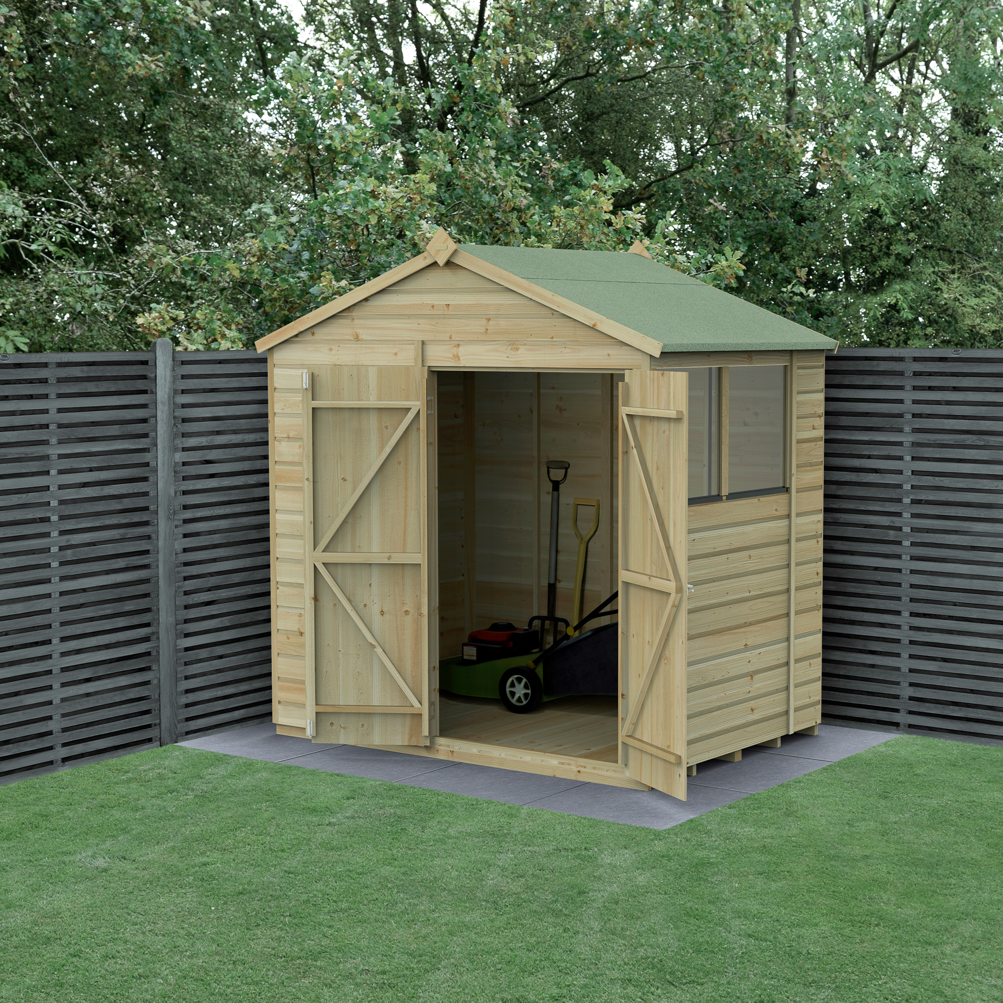 Forest Garden Beckwood Apex Shiplap Pressure Treated Double Door Shed - 7 x 5ft-5924 