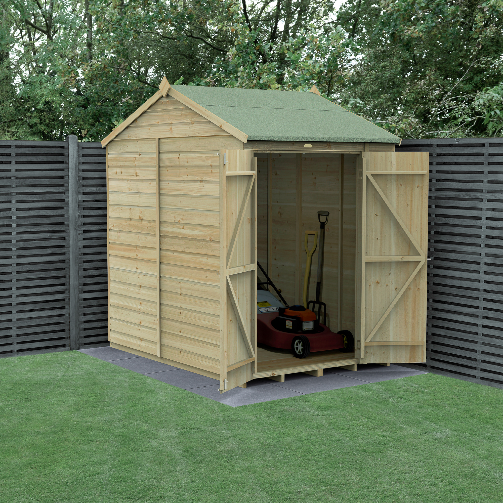 Forest Garden Beckwood 5 x 7ft Reverse Apex Shiplap Pressure Treated Double Door Windowless Shed with Base