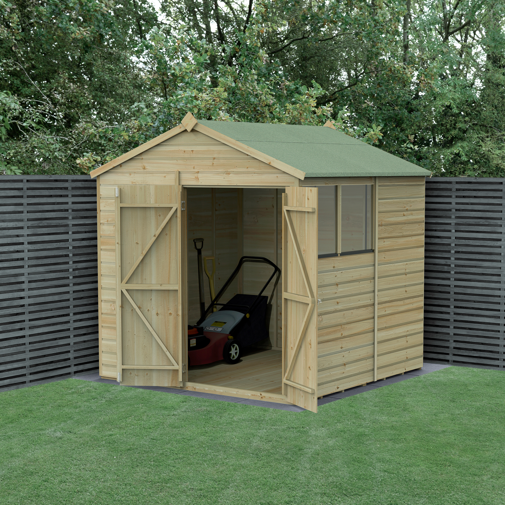 Forest Garden Beckwood 7 x 7ft Apex Shiplap Pressure Treated Double Door Shed with Base