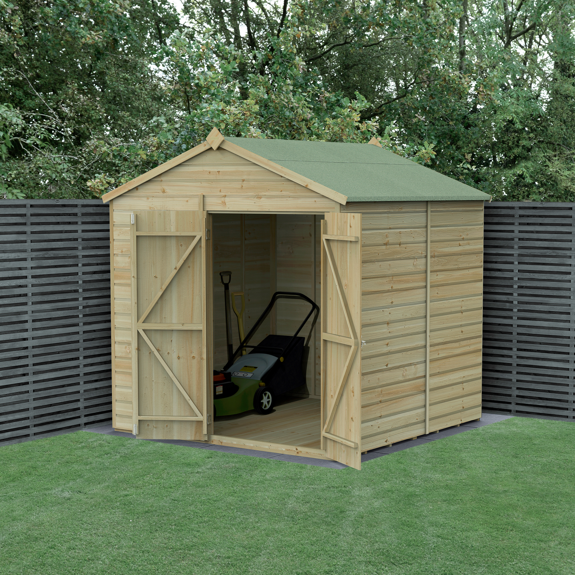 Forest Garden Beckwood 7 x 7ft Apex Shiplap Pressure Treated Double Door Windowless Shed with Base