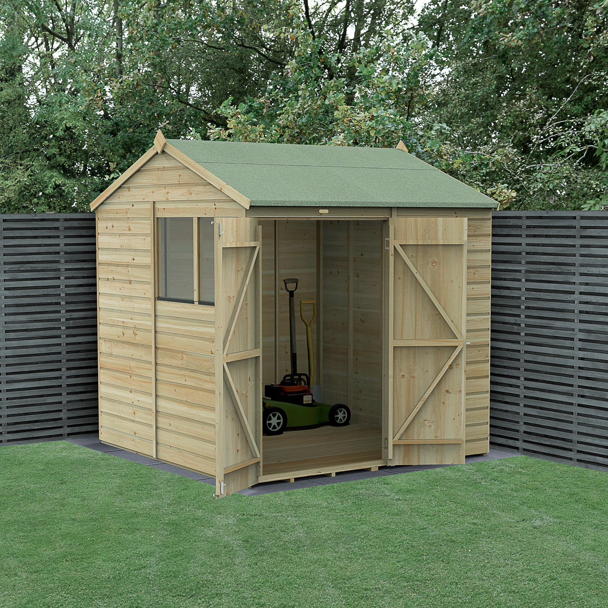 Forest Garden Beckwood 7 x 7ft Reverse Apex Shiplap Pressure Treated Double Door Shed