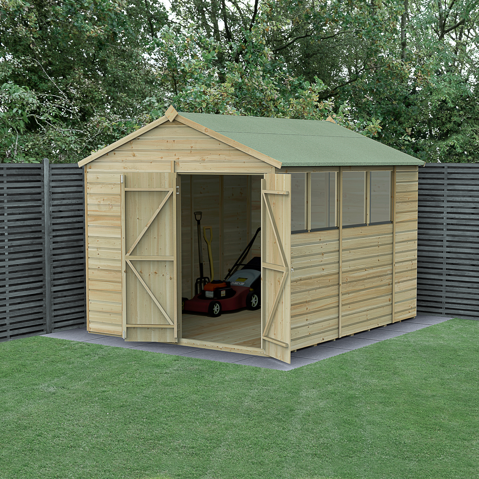 Forest Garden Beckwood 8 x 10ft Apex Shiplap Pressure Treated Double Door Shed with Base