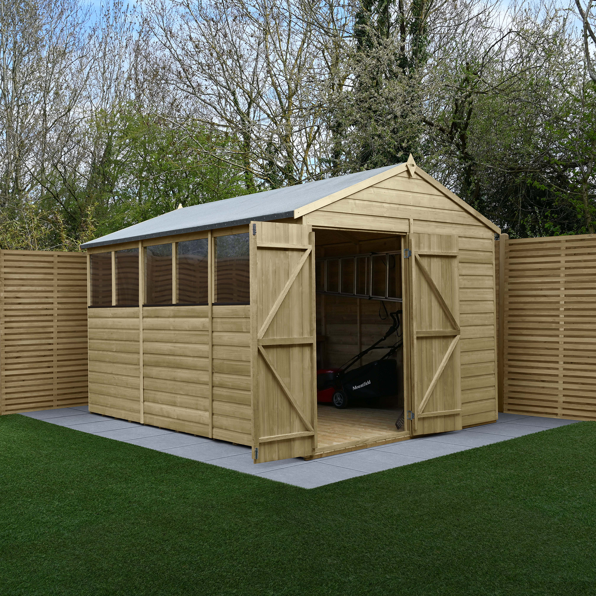 Forest Garden Beckwood 8 x 12ft Apex Shiplap Pressure Treated Double Door Shed with Base