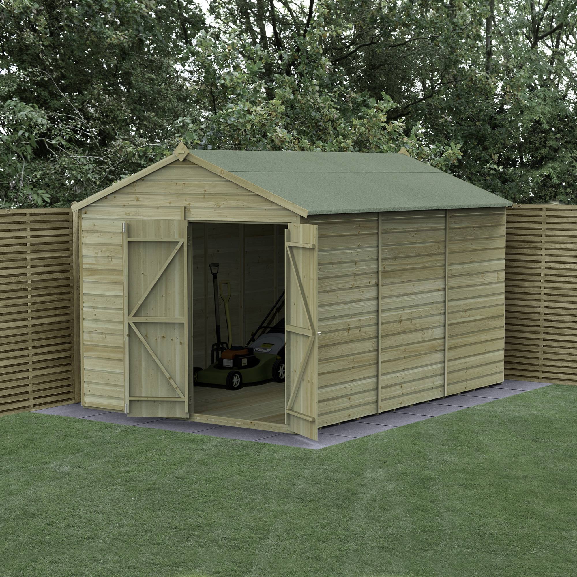 Forest Garden Beckwood 8 x 12ft Apex Shiplap Pressure Treated Double Door Windowless Shed with Base