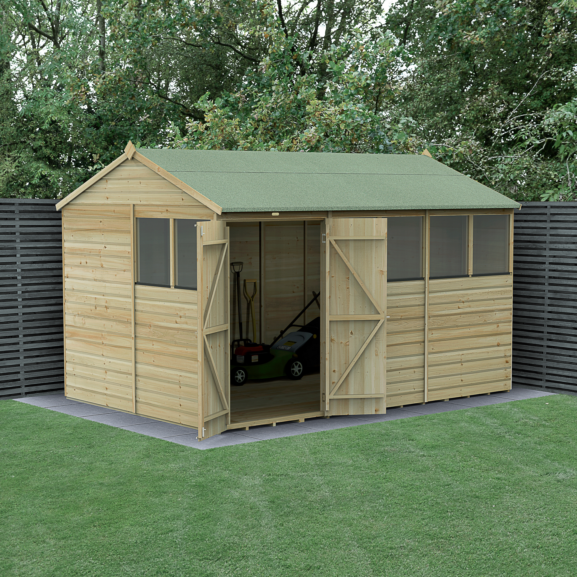 Forest Garden Beckwood 12 x 8ft Reverse Apex Shiplap Pressure Treated Double Door Shed