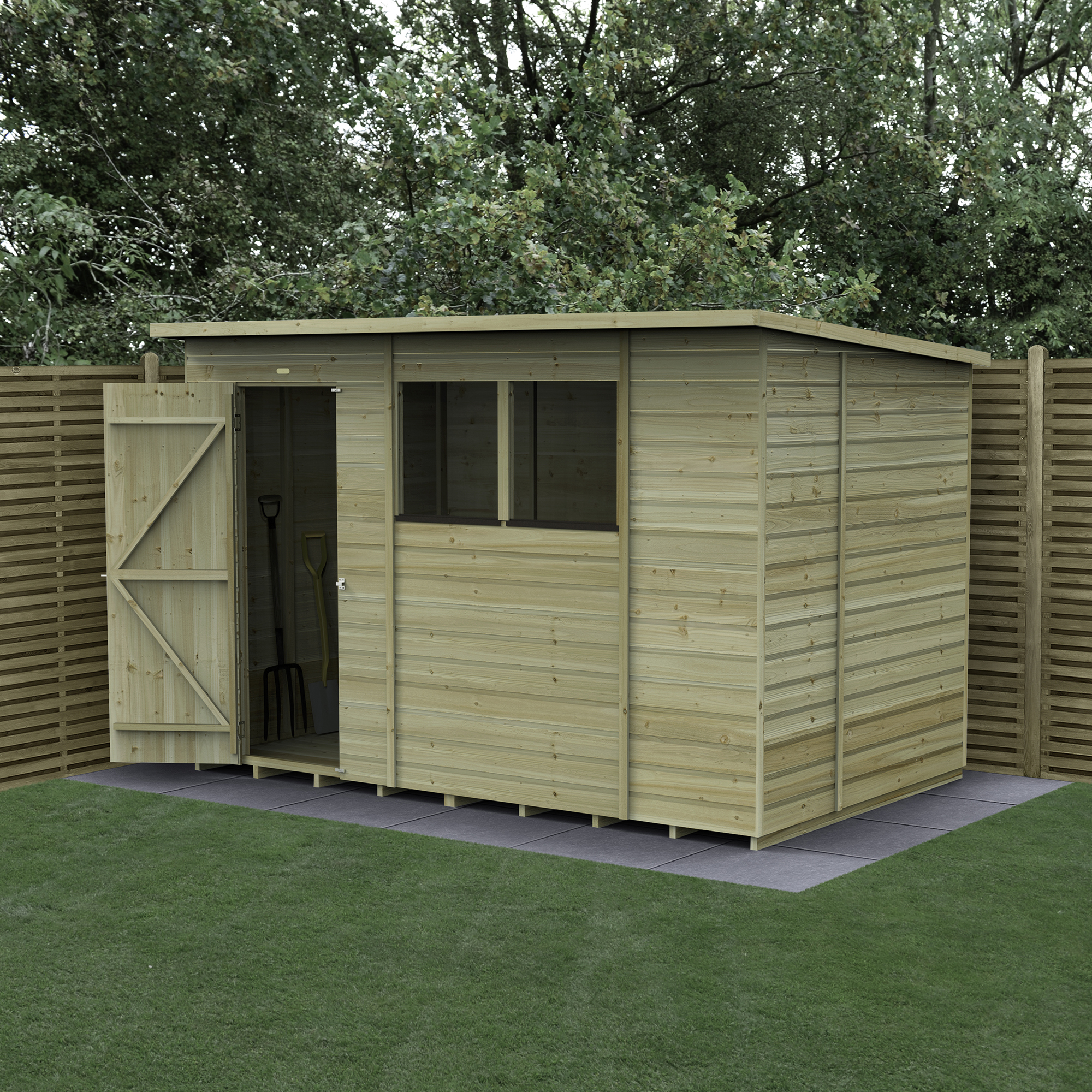 Forest Garden Beckwood 10 x 6ft Pent Shiplap Pressure Treated Shed with Base