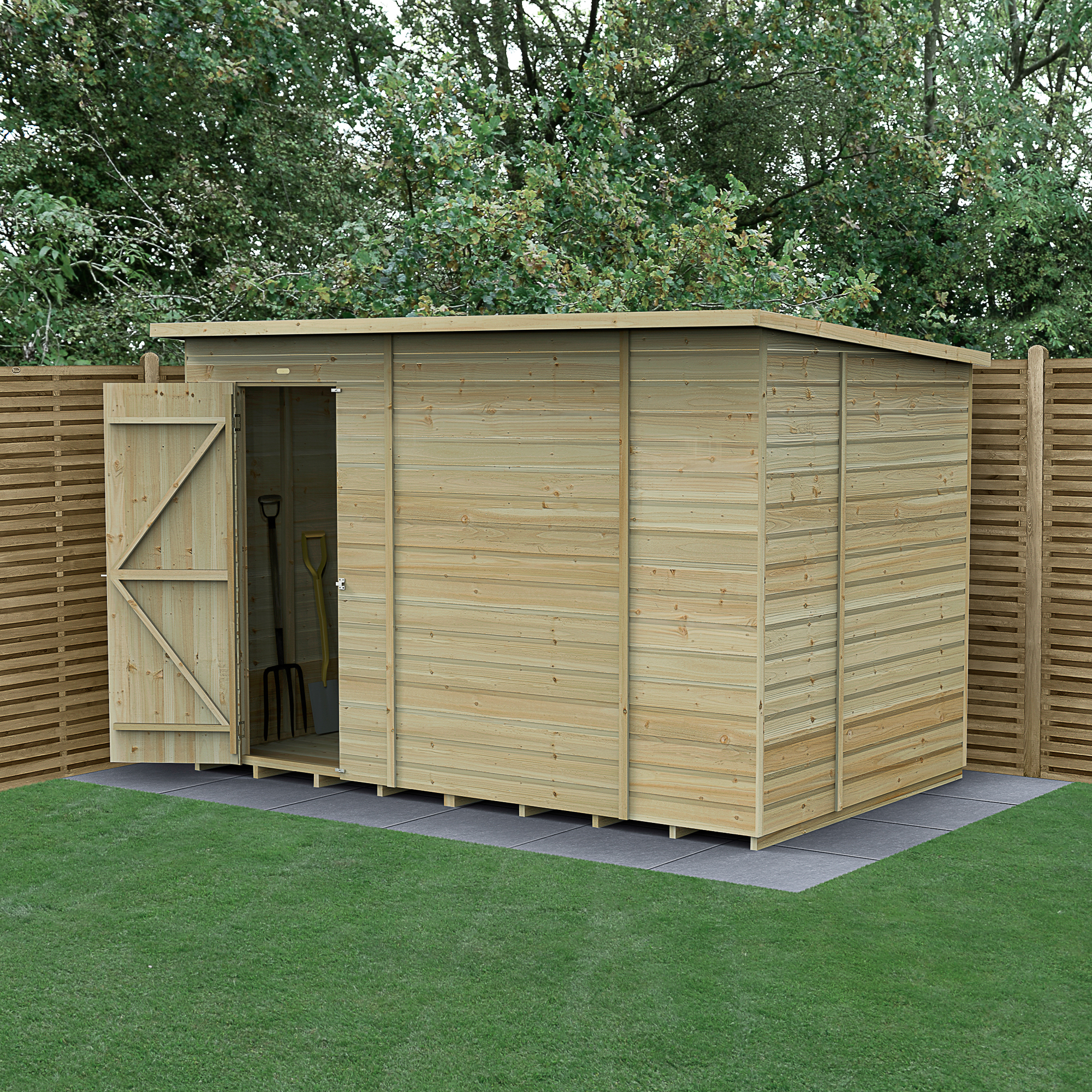 Forest Garden Beckwood 10 x 6ft Pent Shiplap Pressure Treated Windowless Shed with Base