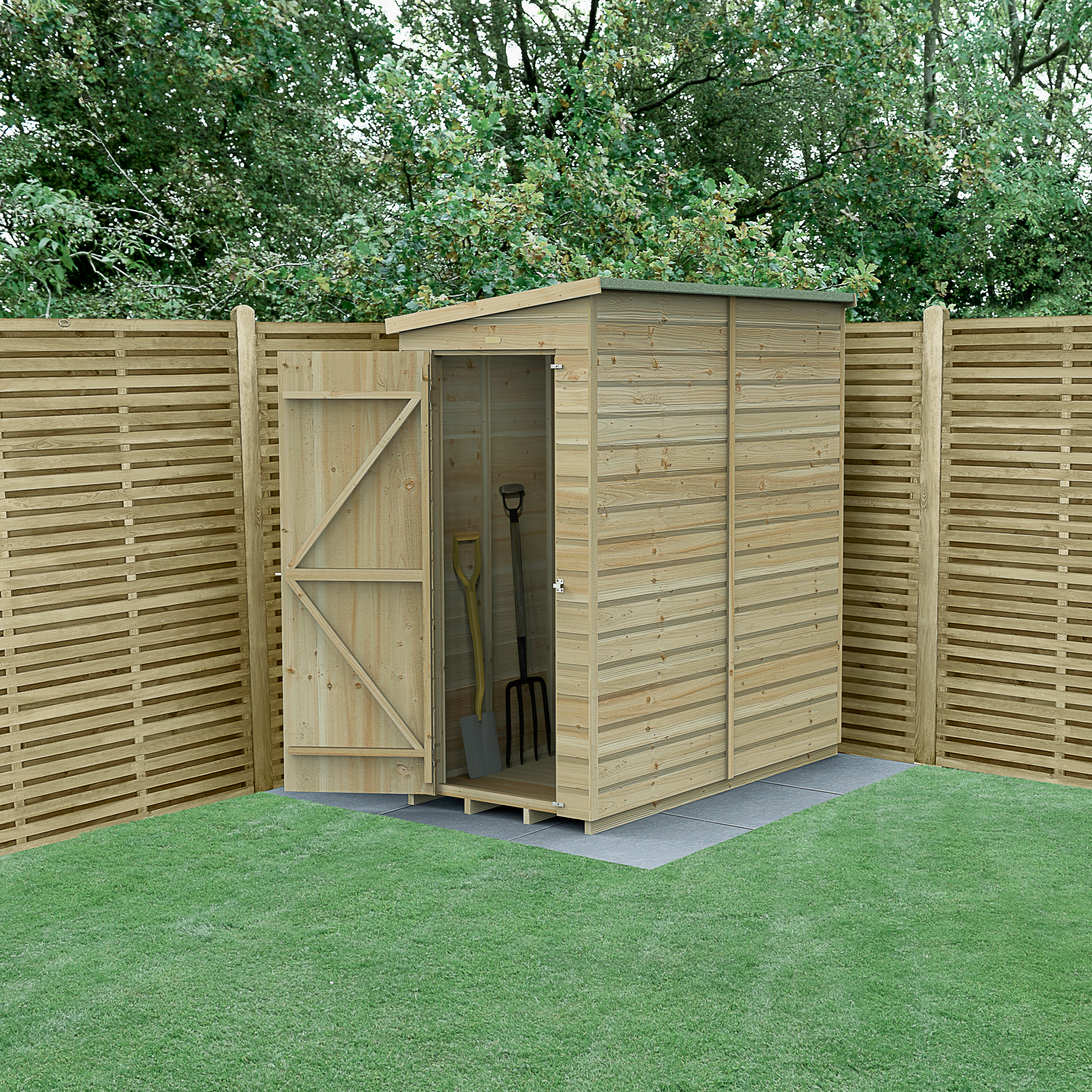 Forest Garden Beckwood 6 x 3ft Pent Shiplap Pressure Treated Windowless Shed with Base