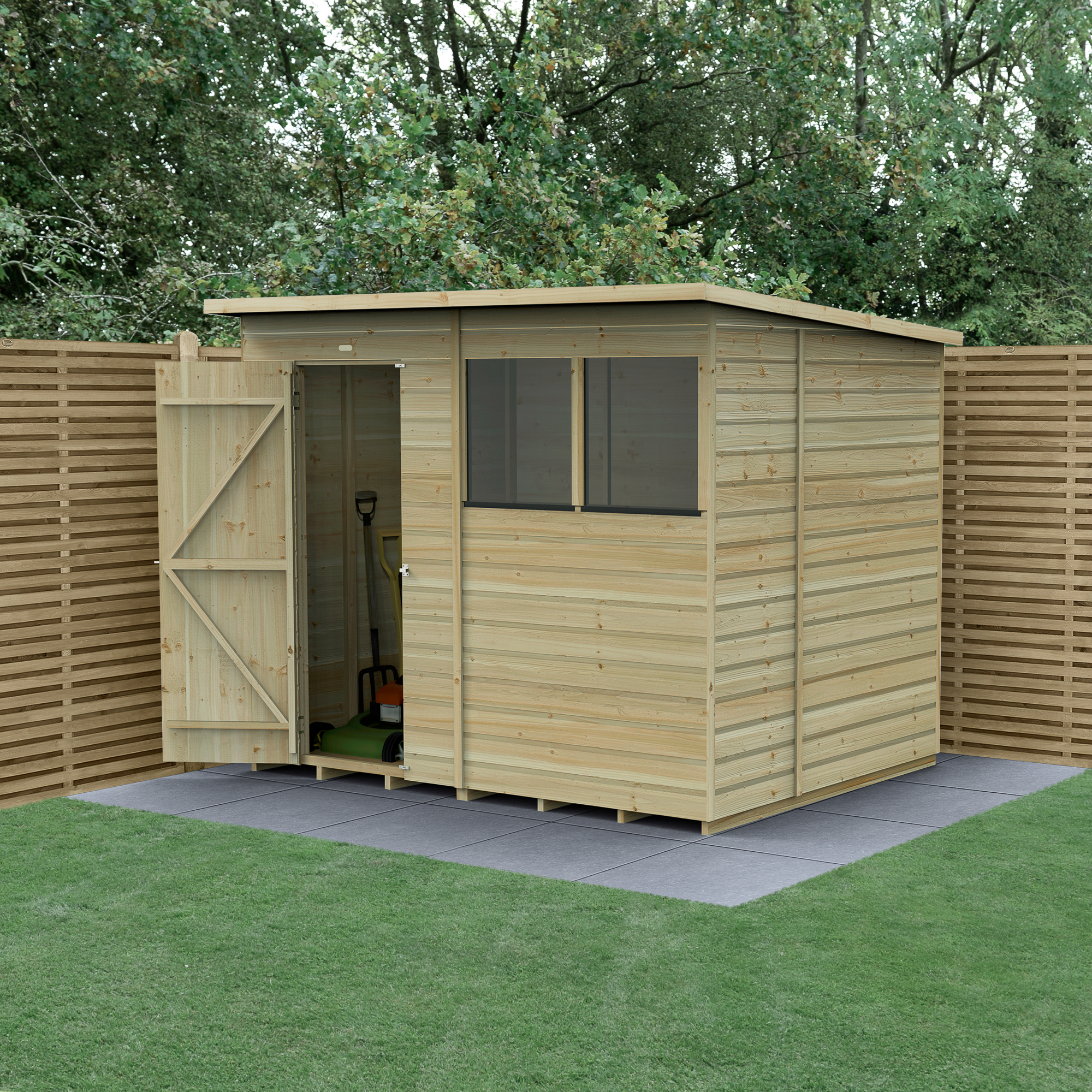 Forest Garden Beckwood 8 x 6ft Pent Shiplap Pressure Treated Shed with Base
