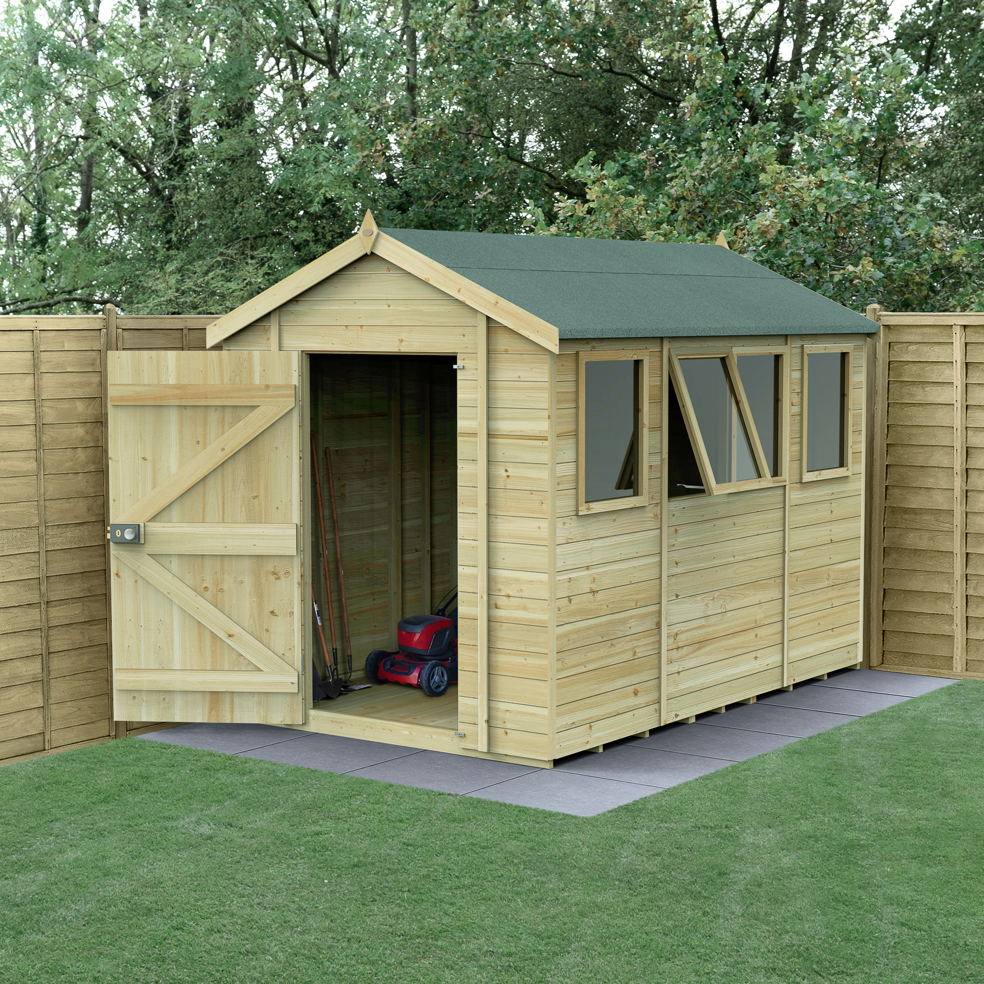 Forest Garden Timberdale 10 x 6ft Apex Tongue & Groove Pressure Treated Shed with Base