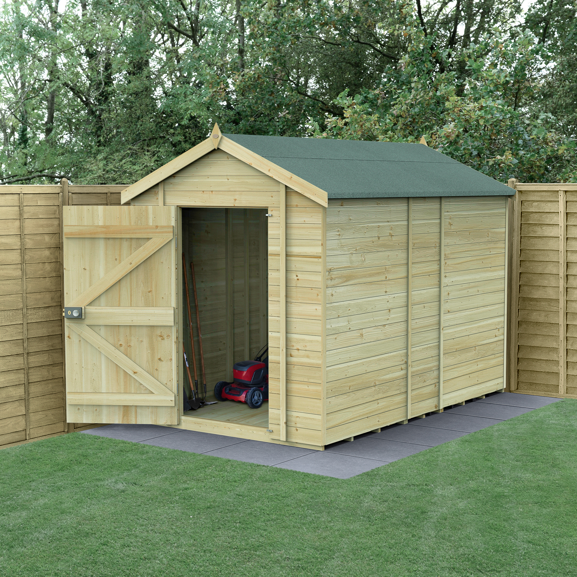 Forest Garden Timberdale 10 x 6ft Apex Tongue & Groove Pressure Treated Windowless Shed with Base