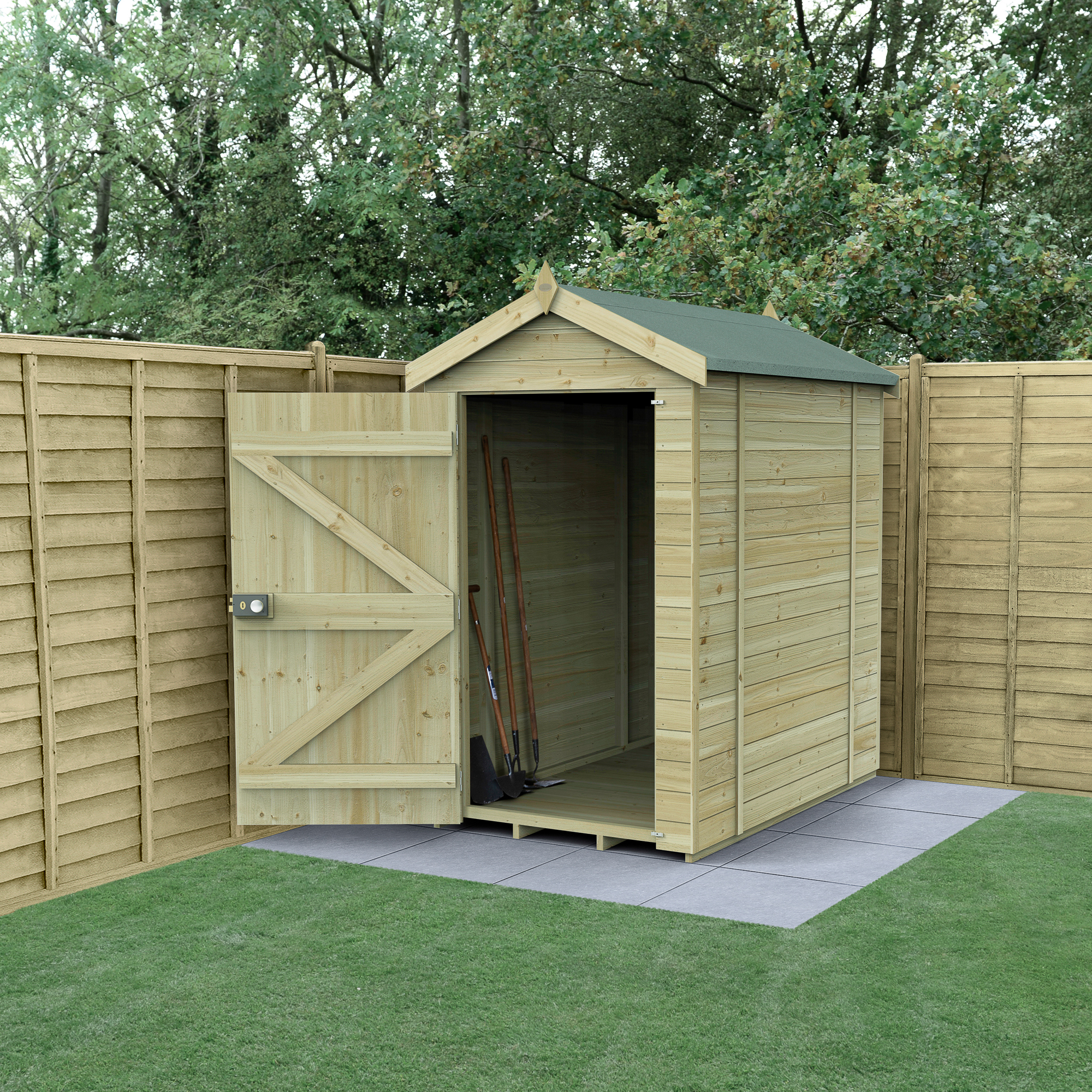Forest Garden Timberdale 4 x 6ft Apex Tongue & Groove Pressure Treated Windowless Shed with Base