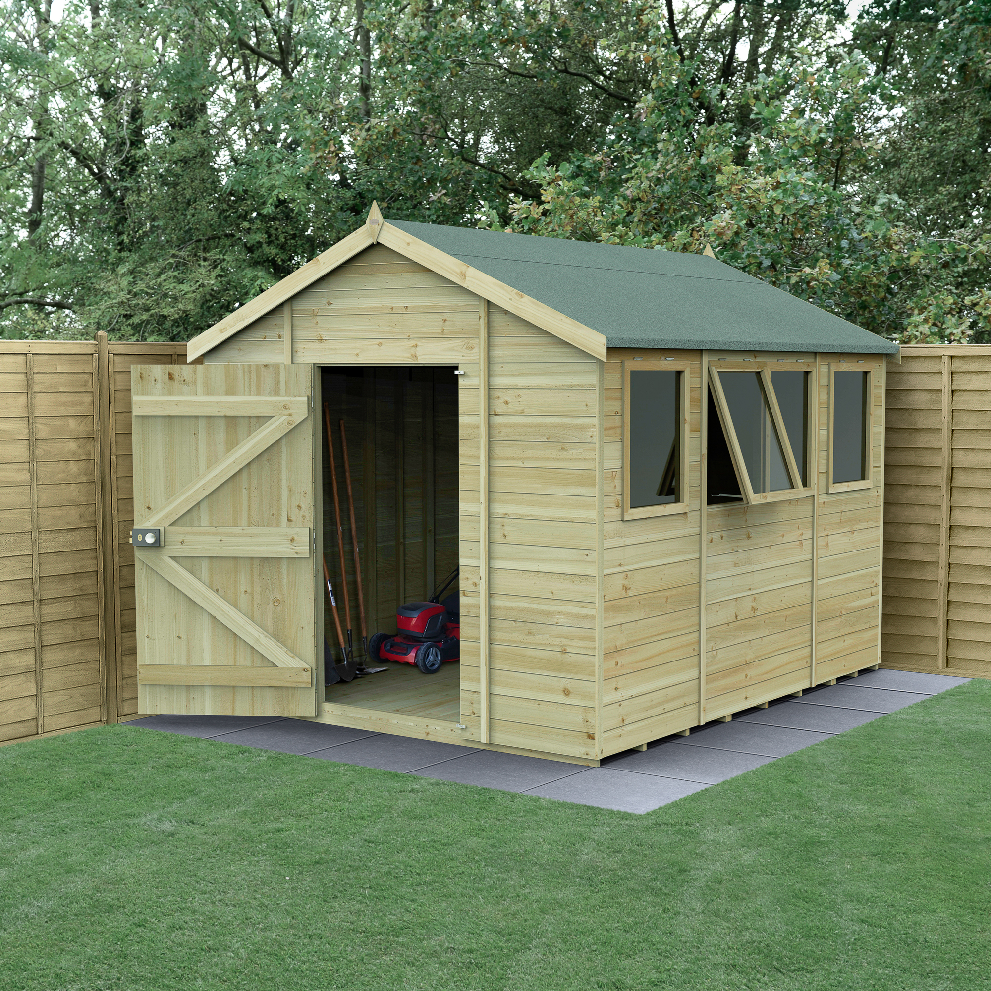 Forest Garden Timberdale 8 x 10ft Apex Tongue & Groove Pressure Treated Shed (4 Opening Windows)