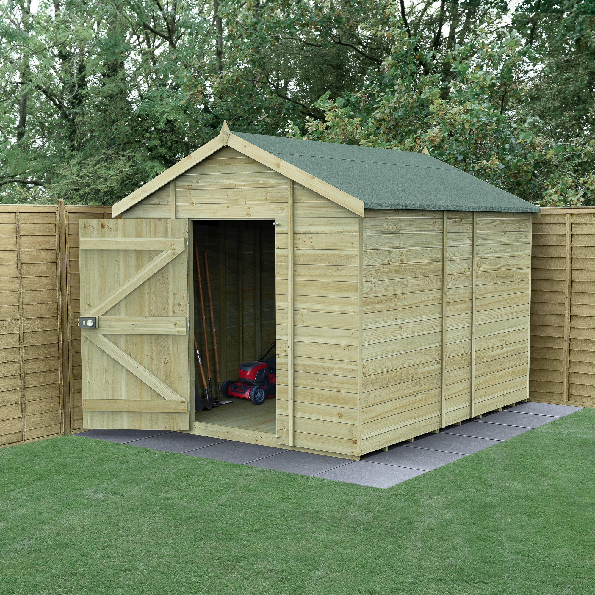 Forest Garden Timberdale 8 x 10ft Apex Tongue & Groove Pressure Treated Windowless Shed with Base