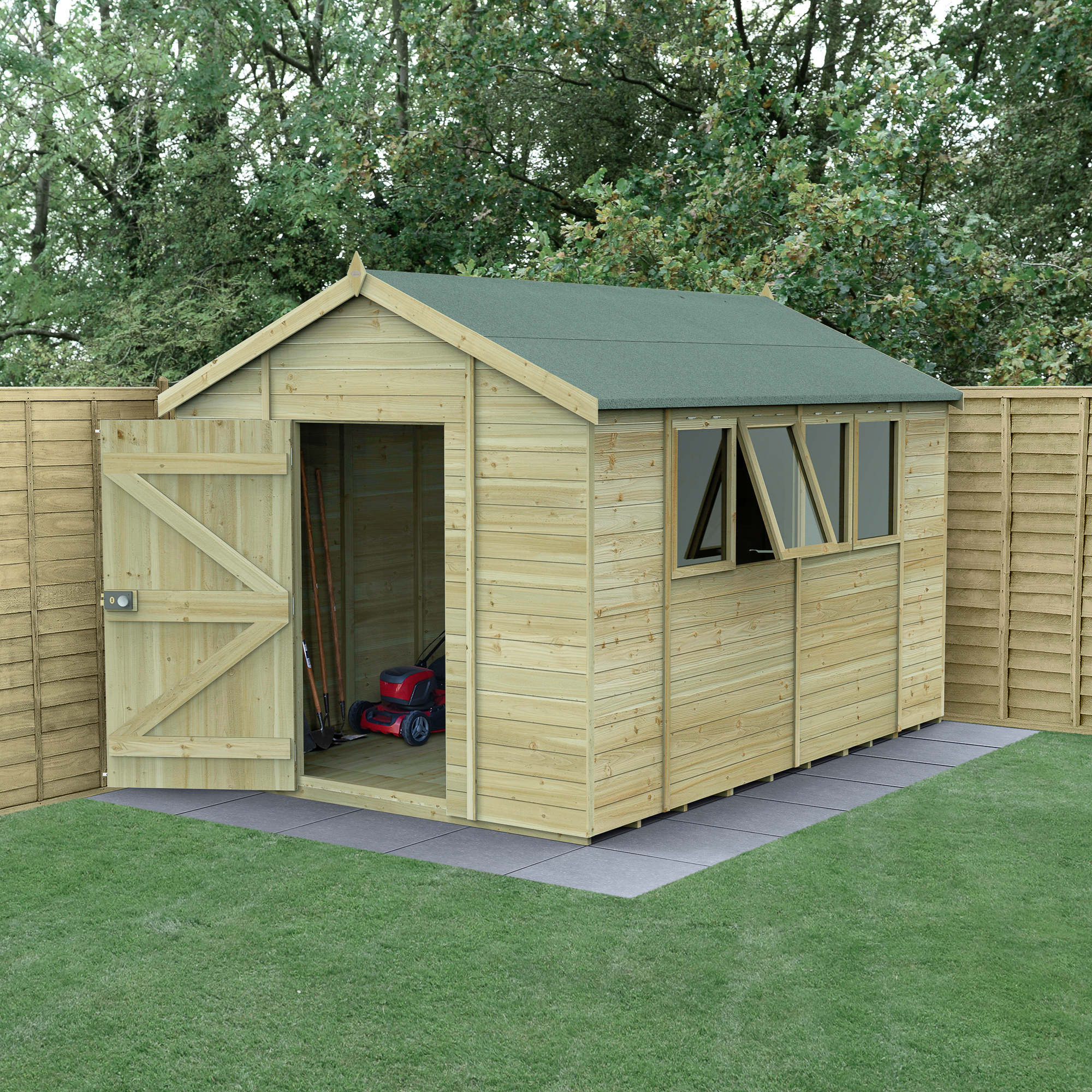 Forest Garden Timberdale Apex Tongue & Groove Pressure Treated Shed with Base - 8 x 12ft