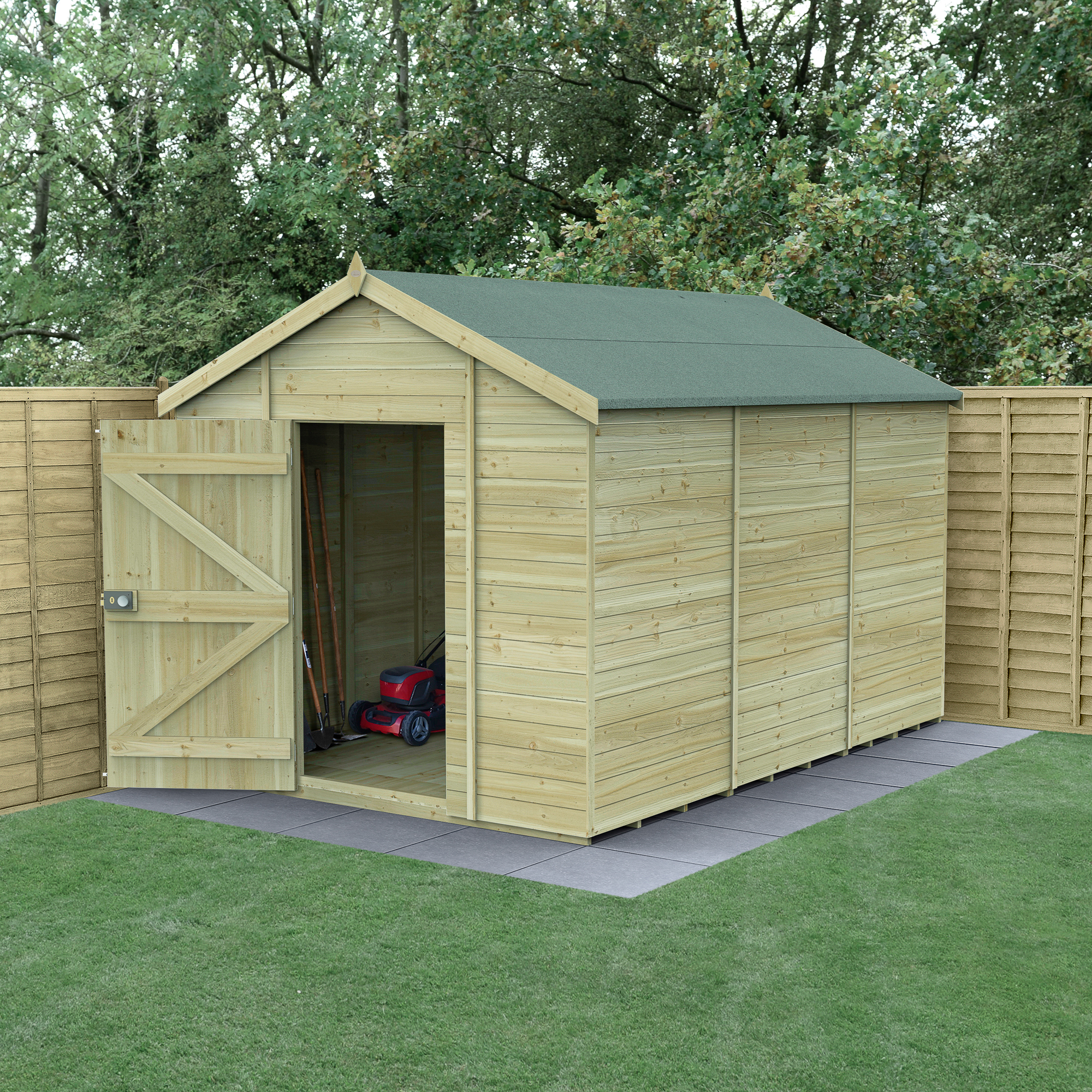 Forest Garden Timberdale 8 x 12ft Apex Tongue & Groove Pressure Treated Windowless Shed with Base