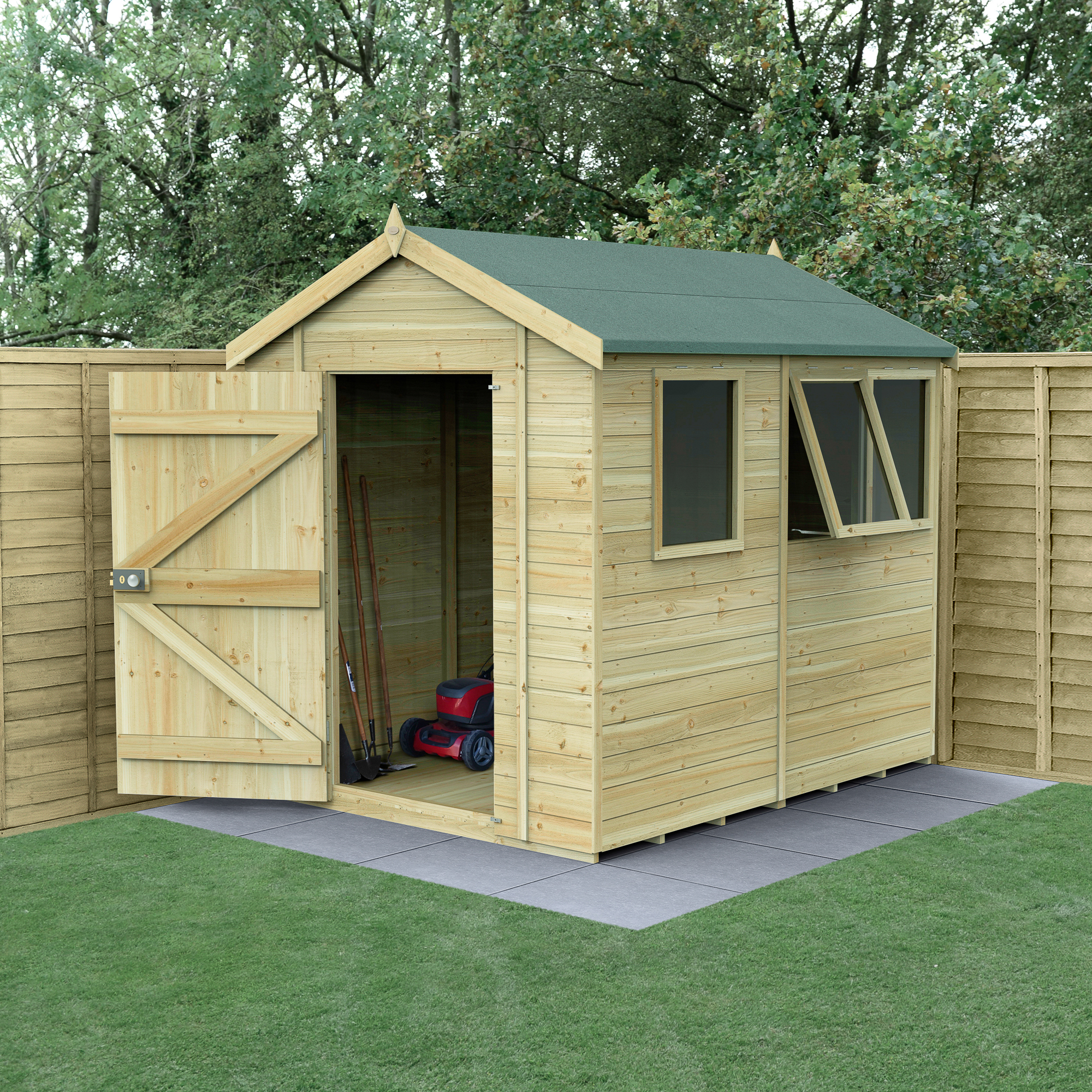 Forest Garden Timberdale 8 x 6ft Apex Tongue & Groove Pressure Treated Shed with Base